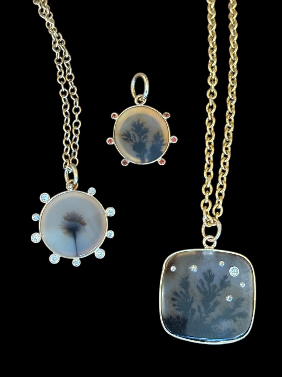 Pendentif DENDRITIC AGATE, avec diamants et or 14 carats en vente 2
