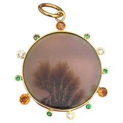 DENDRITIC AGATE PENDANT, mit Diamanten, Smaragden, Mandarin-Granats und 14k Gold
