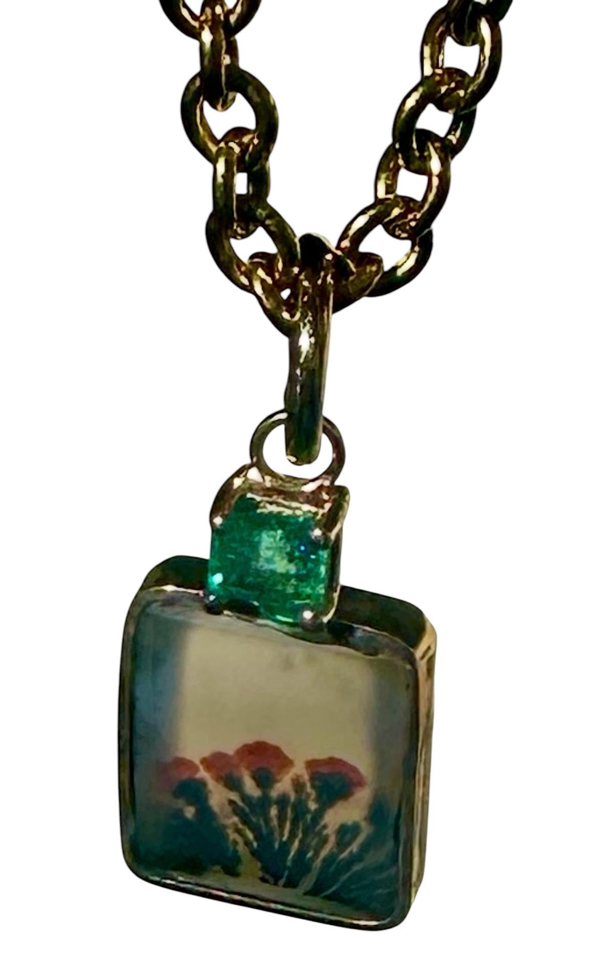 Pendentif DENDRItic AGATE avec émeraude et or 14 carats en vente 5