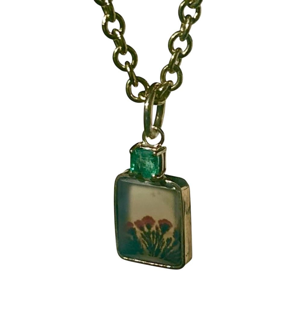 Pendentif DENDRItic AGATE avec émeraude et or 14 carats en vente 6