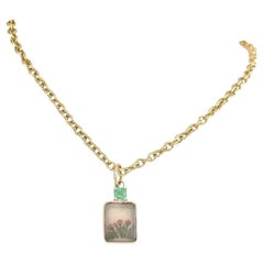 DENDRITIC AGATE PENDANT with Emerald and 14k Gold
