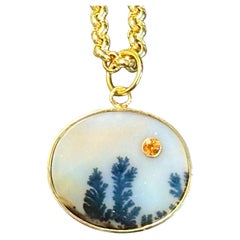 DENDRITIC AGATE PENDANT with MANDARIN GARNET & 14K GOLD