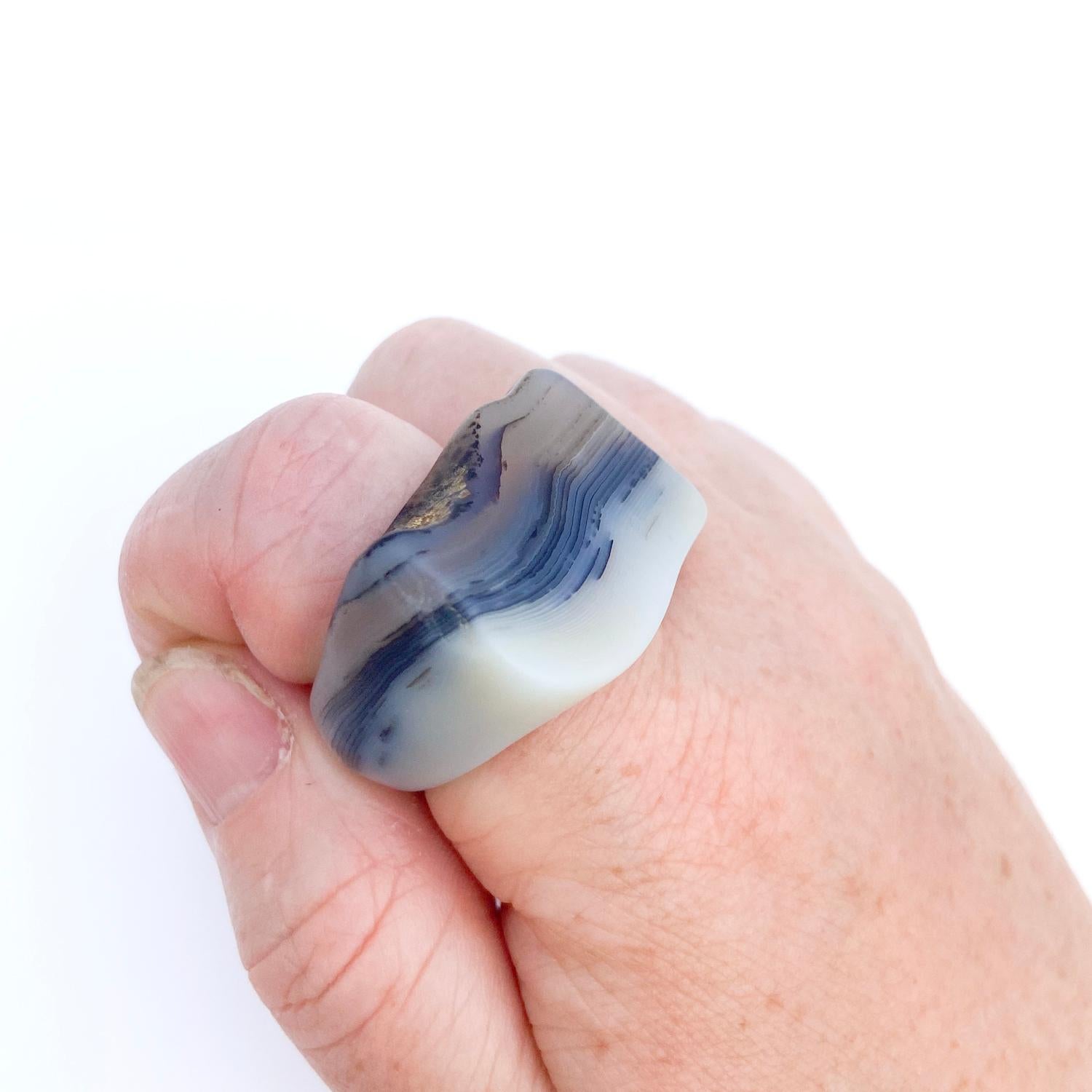 Tumbled Dendritic Agate Ring Size 9.5  For Sale