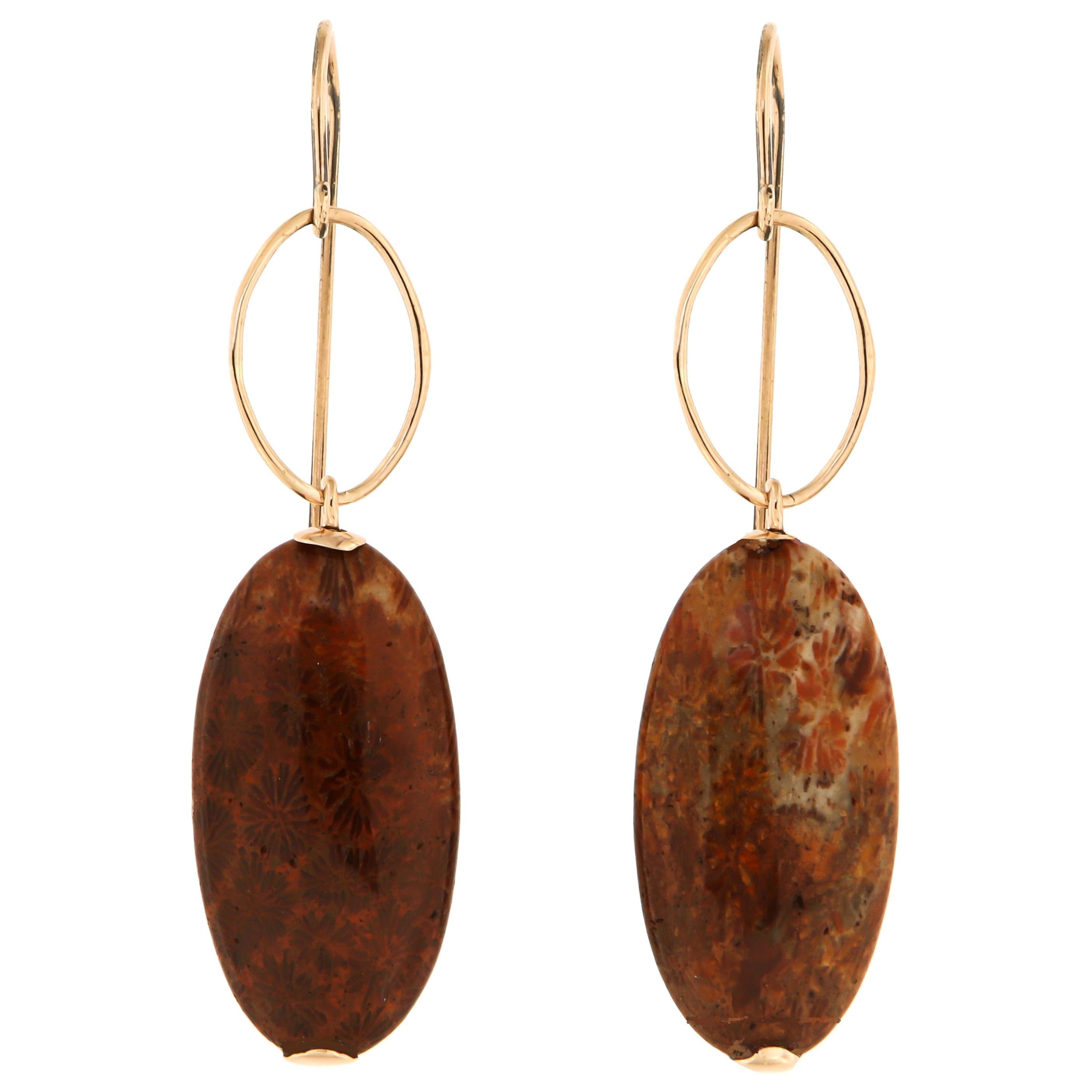 Dendritic Agate Rose Gold Earrings Handcrafted in Italy by Botta Gioielli