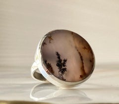 Dendritic agate silver ring, landscape agate stone silver ring, 8 size
