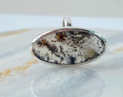 Dendritic agate silver ring, landscape agate stone silver ring, 8 size