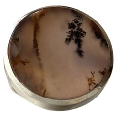 Dendritic agate silver ring, landscape agate stone silver ring, 8 size