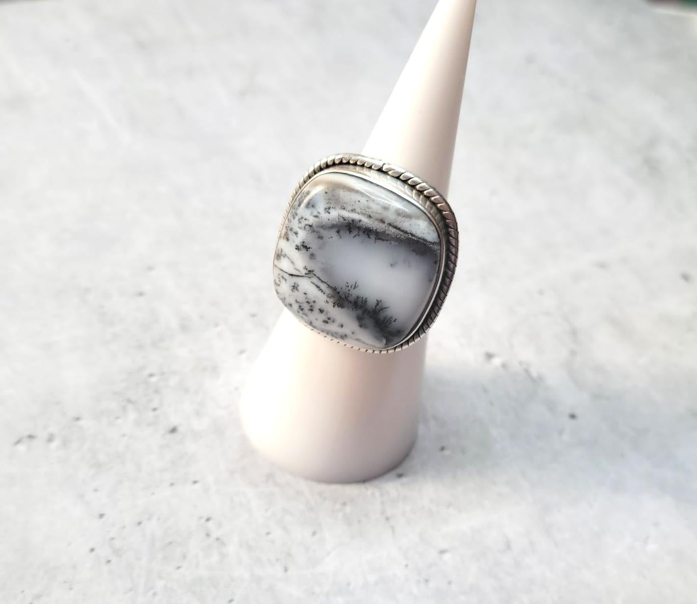 Modern Dendritic Agate Sterling Silver Ring