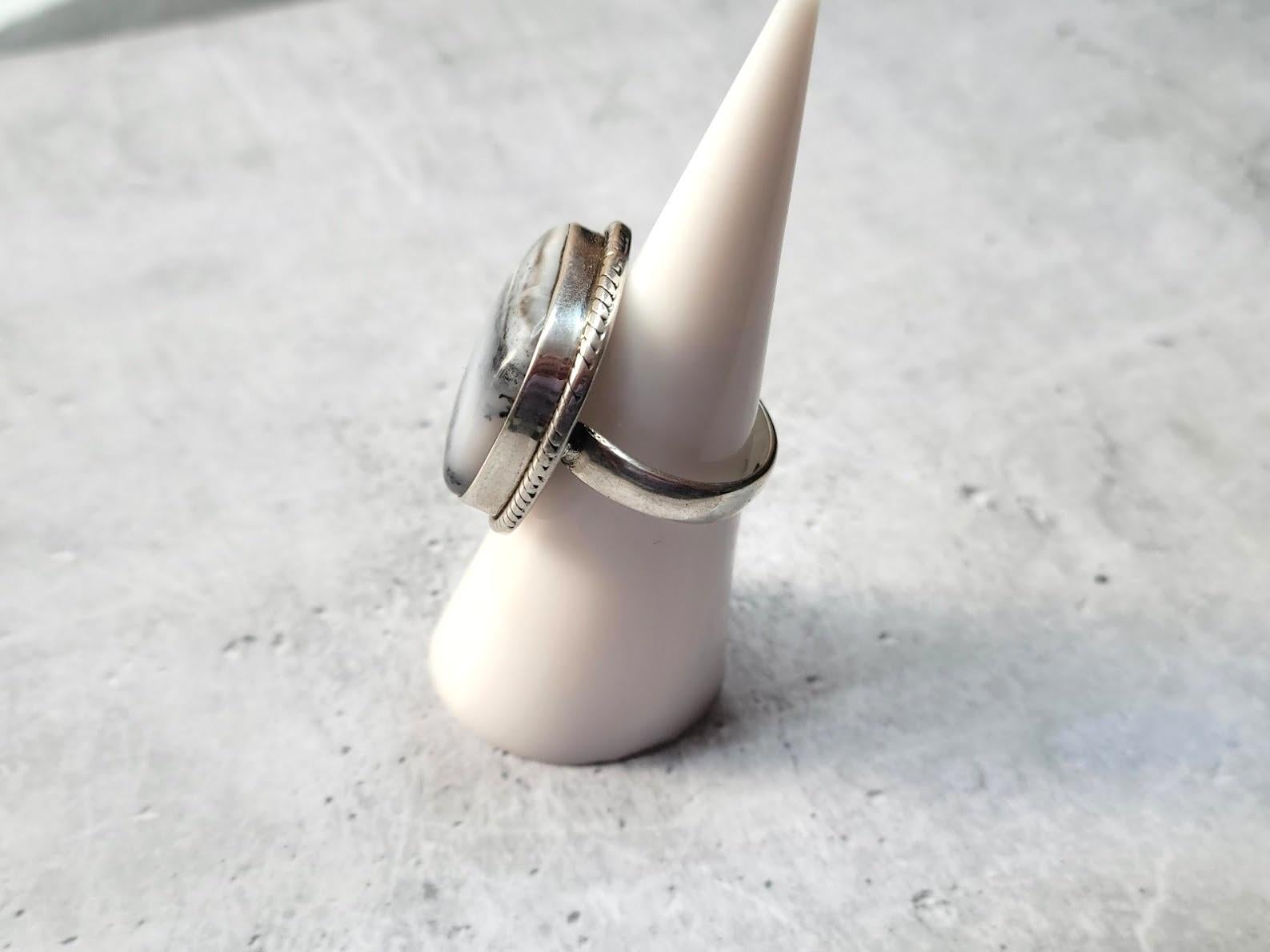 Cabochon Dendritic Agate Sterling Silver Ring