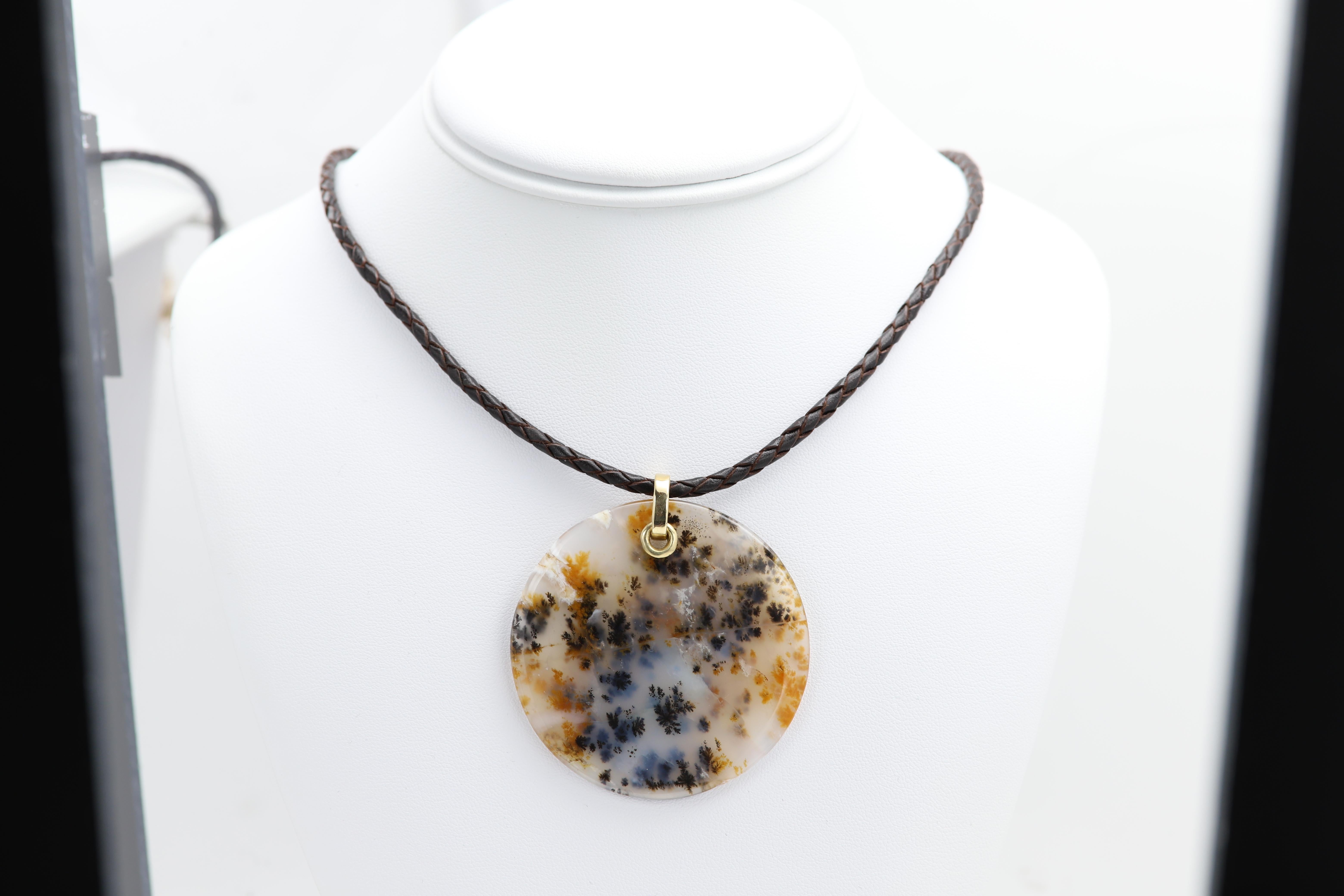 Collier d'Agate mousse dendritique Pendentif en pierre naturelle Or jaune 14 carats en vente 7