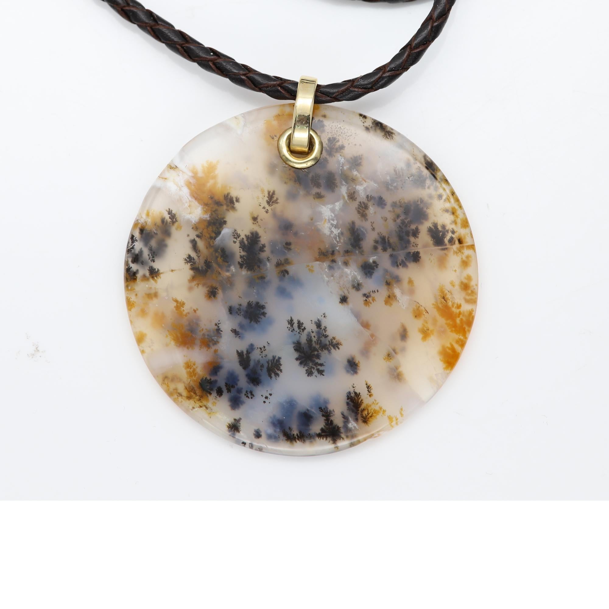 Collier d'Agate mousse dendritique Pendentif en pierre naturelle Or jaune 14 carats en vente 8