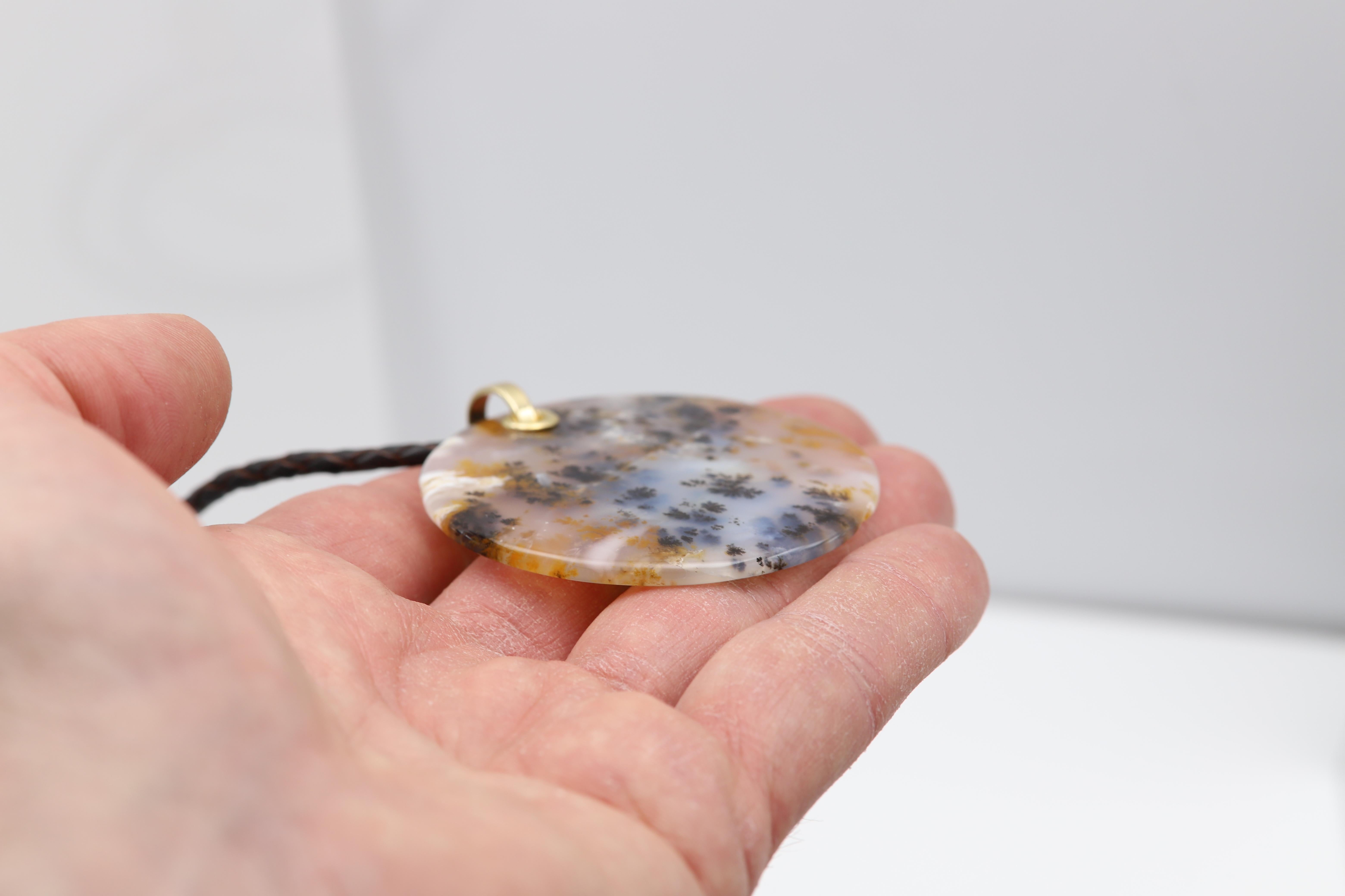 Collier d'Agate mousse dendritique Pendentif en pierre naturelle Or jaune 14 carats Neuf - En vente à Brooklyn, NY
