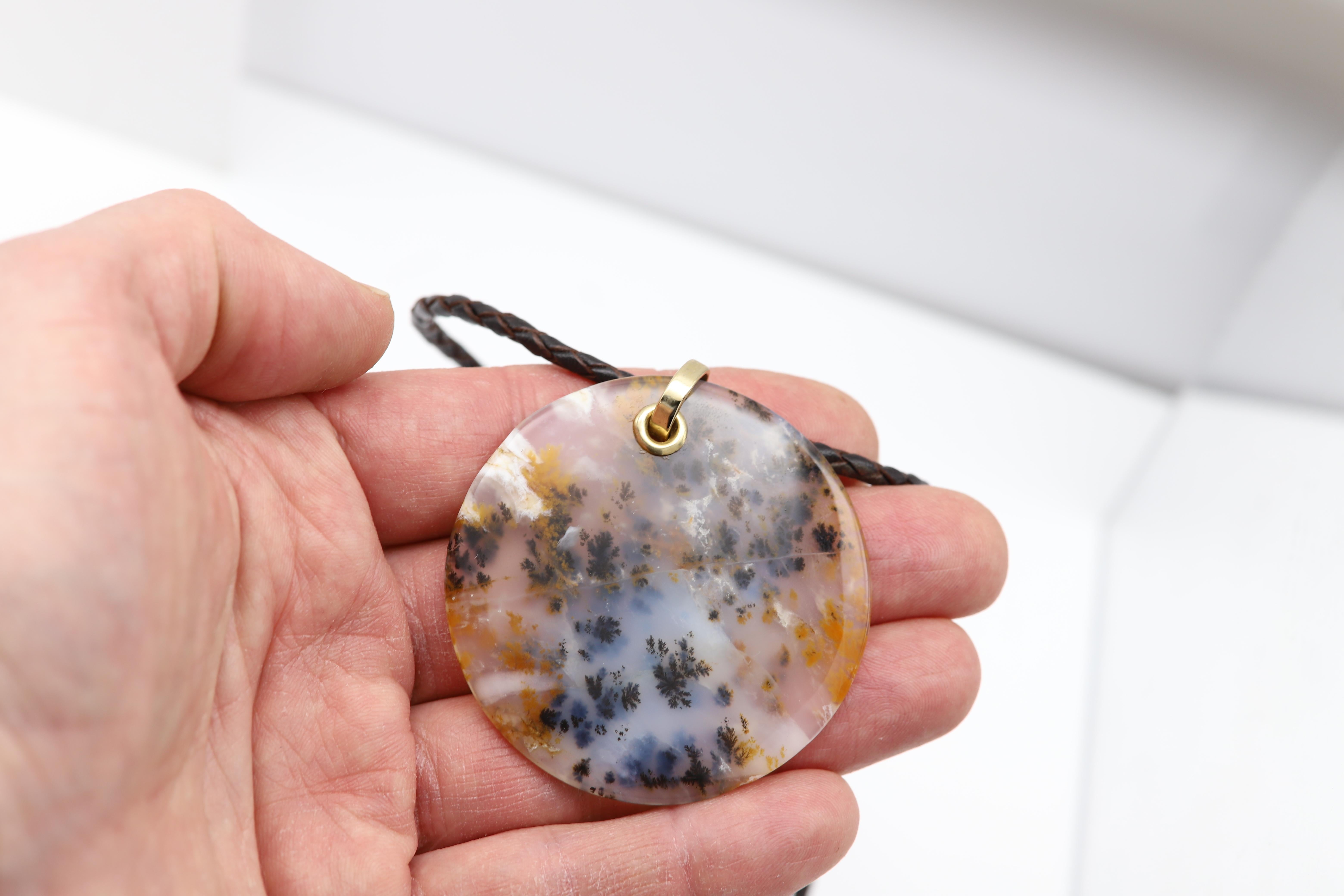 Collier d'Agate mousse dendritique Pendentif en pierre naturelle Or jaune 14 carats Pour femmes en vente