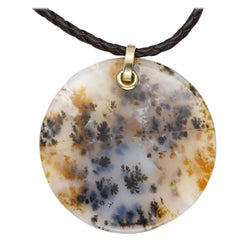 Dendritic Moss Agate stone Necklace Natural Stone Pendant 14K Yellow Gold & Cord