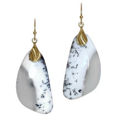 Dendritic Opal Pebble Earrings with 14 Karat Yellow Gold Caps from K.Mita