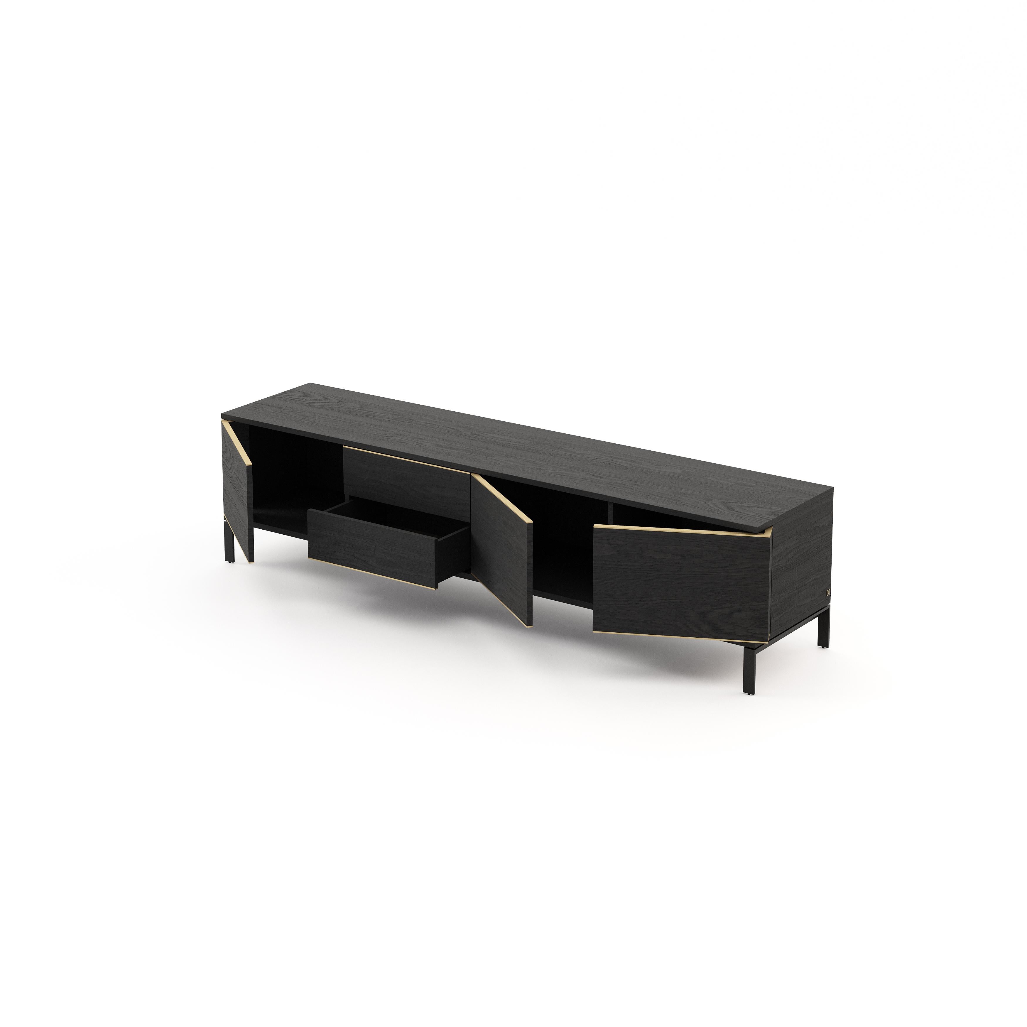 Modern Dener TV Cabinet in Wood Veneer, Contemporary Portuguese Design For Sale