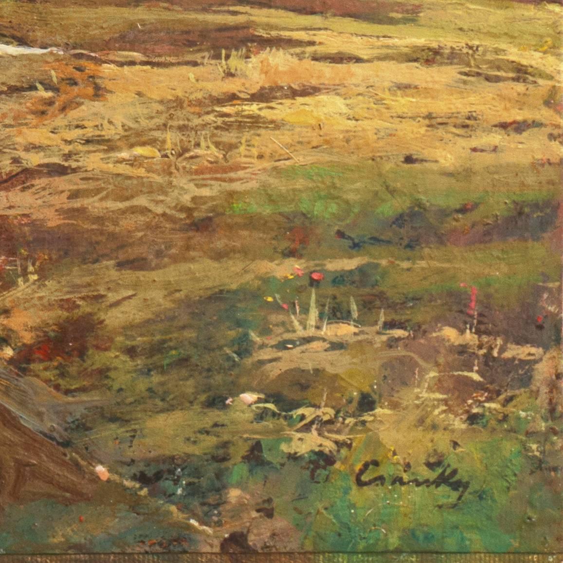 'Spring Landscape', Munich, Berlin, Hungarian Fine Arts Museum, Impressionist - Painting by Denes Csanki