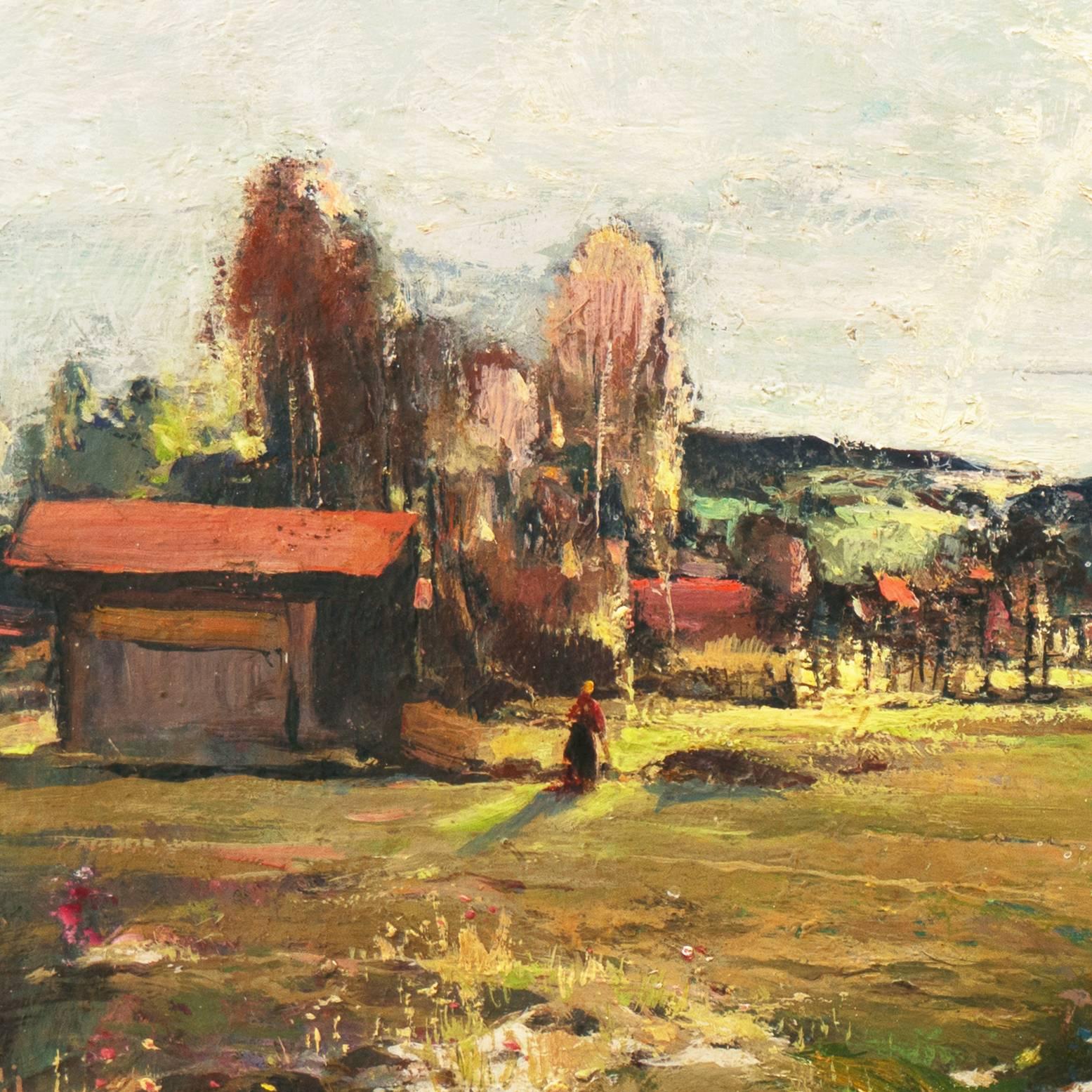 'Spring Landscape', Munich, Berlin, Hungarian Fine Arts Museum, Impressionist - Brown Landscape Painting by Denes Csanki