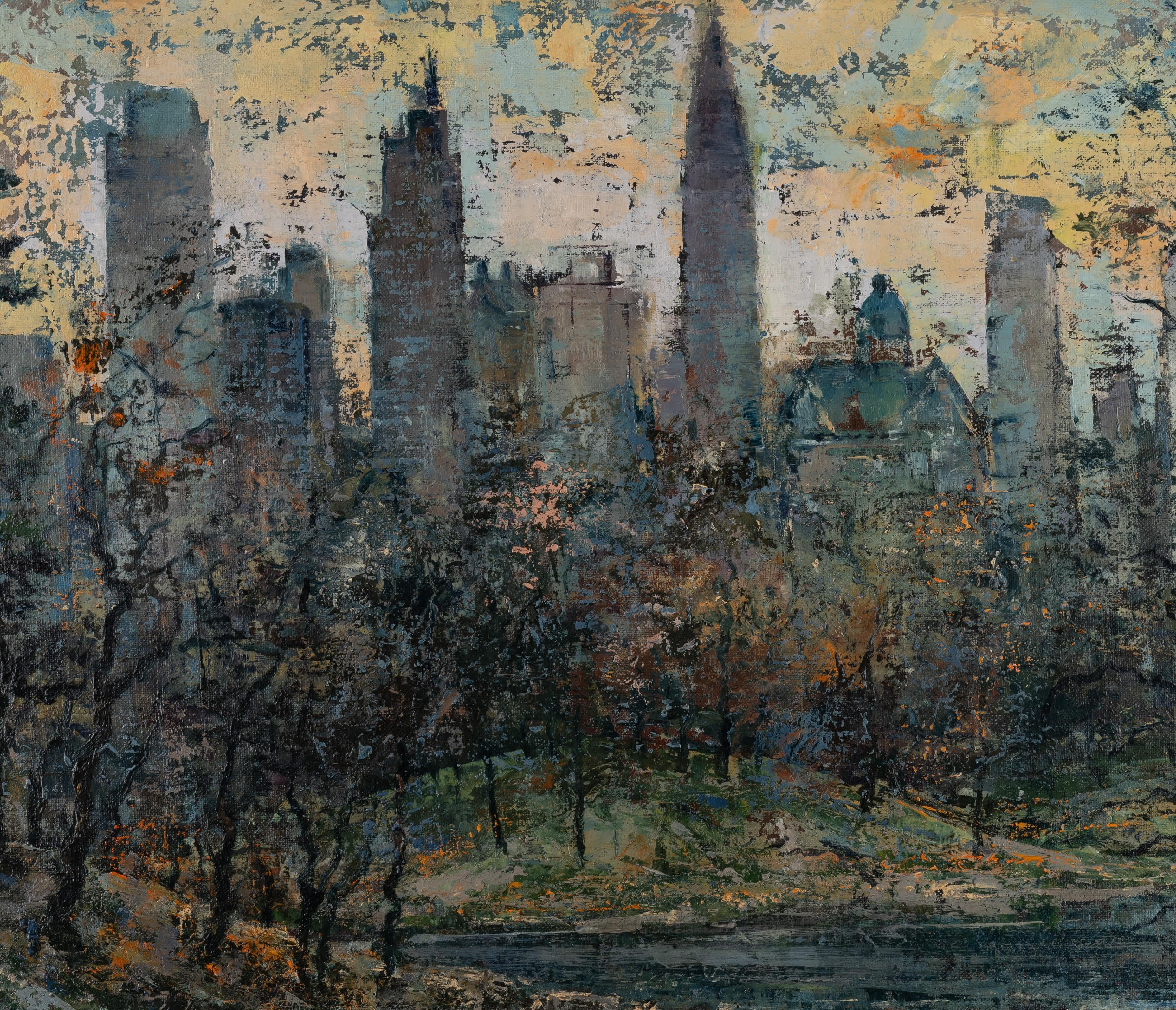 City Skyline - Expressionist Painting by Denes De Holesch