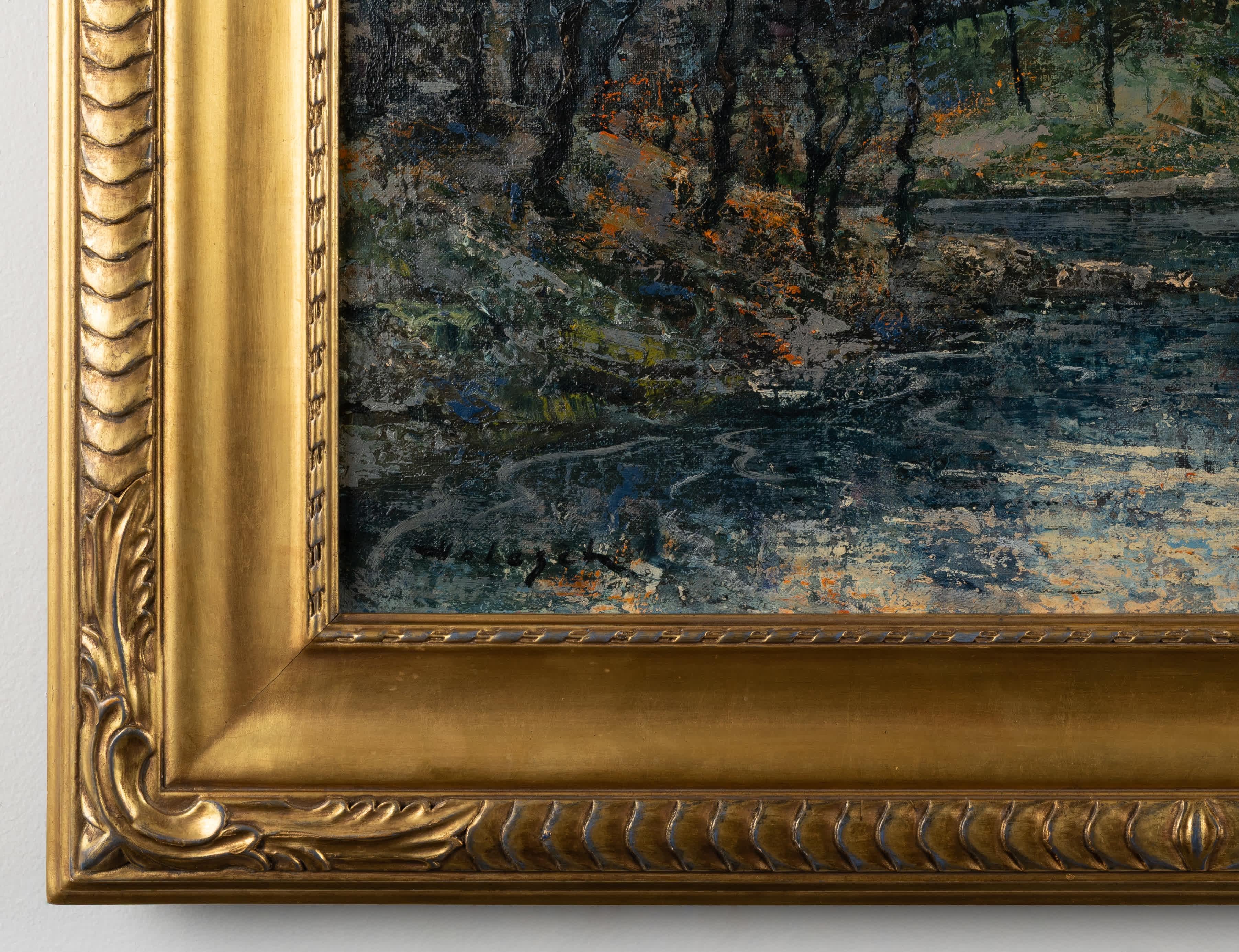 City Skyline - Brown Landscape Painting by Denes De Holesch