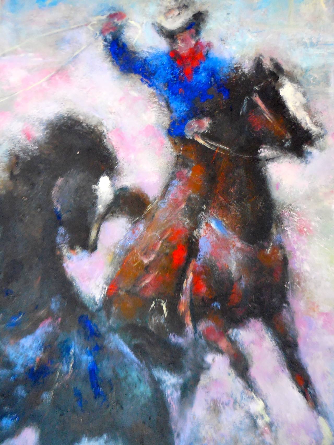 Western-Szene (Cowboy zu Pferd) – Painting von Denes De Holesch