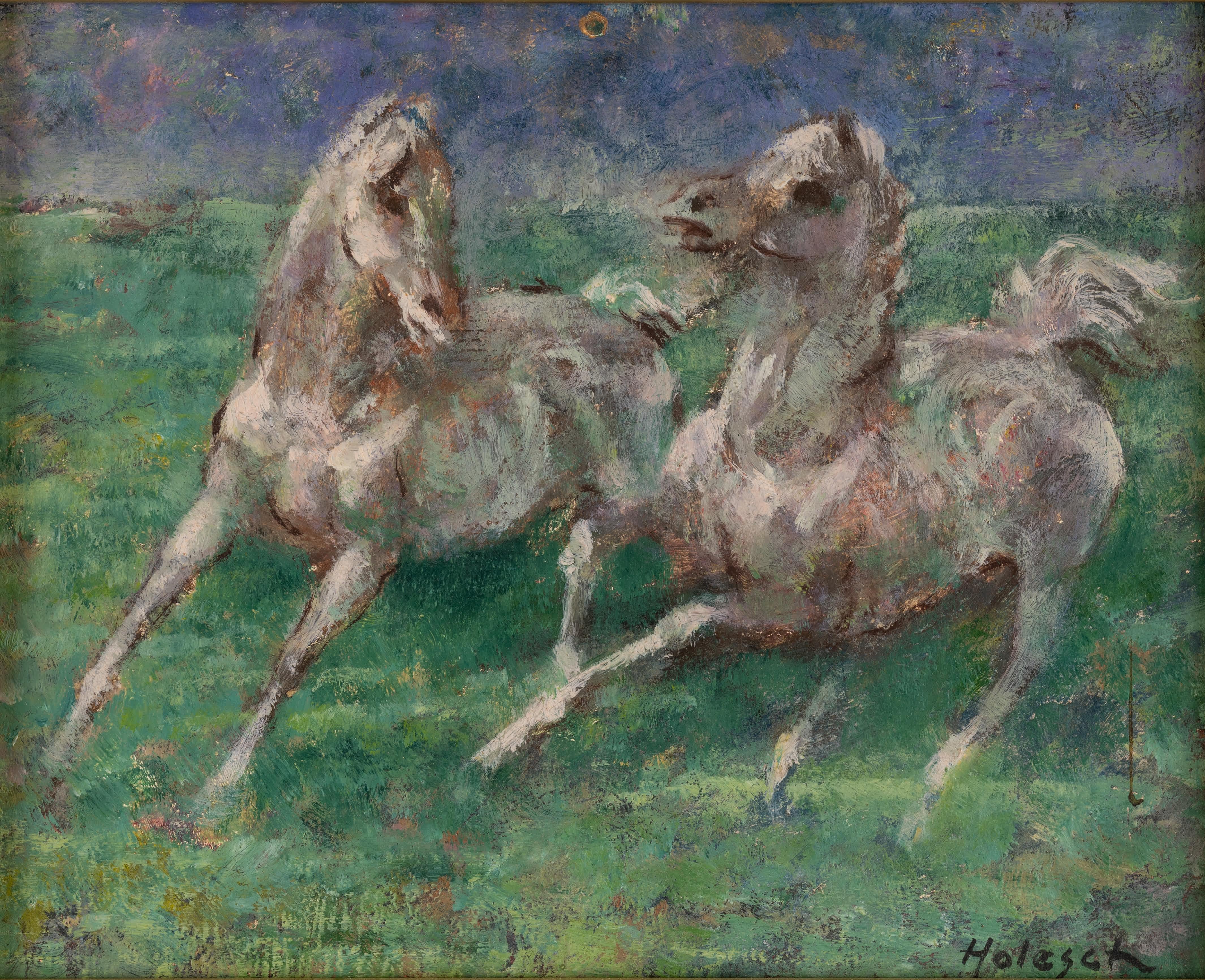White Horses - Painting by Denes De Holesch