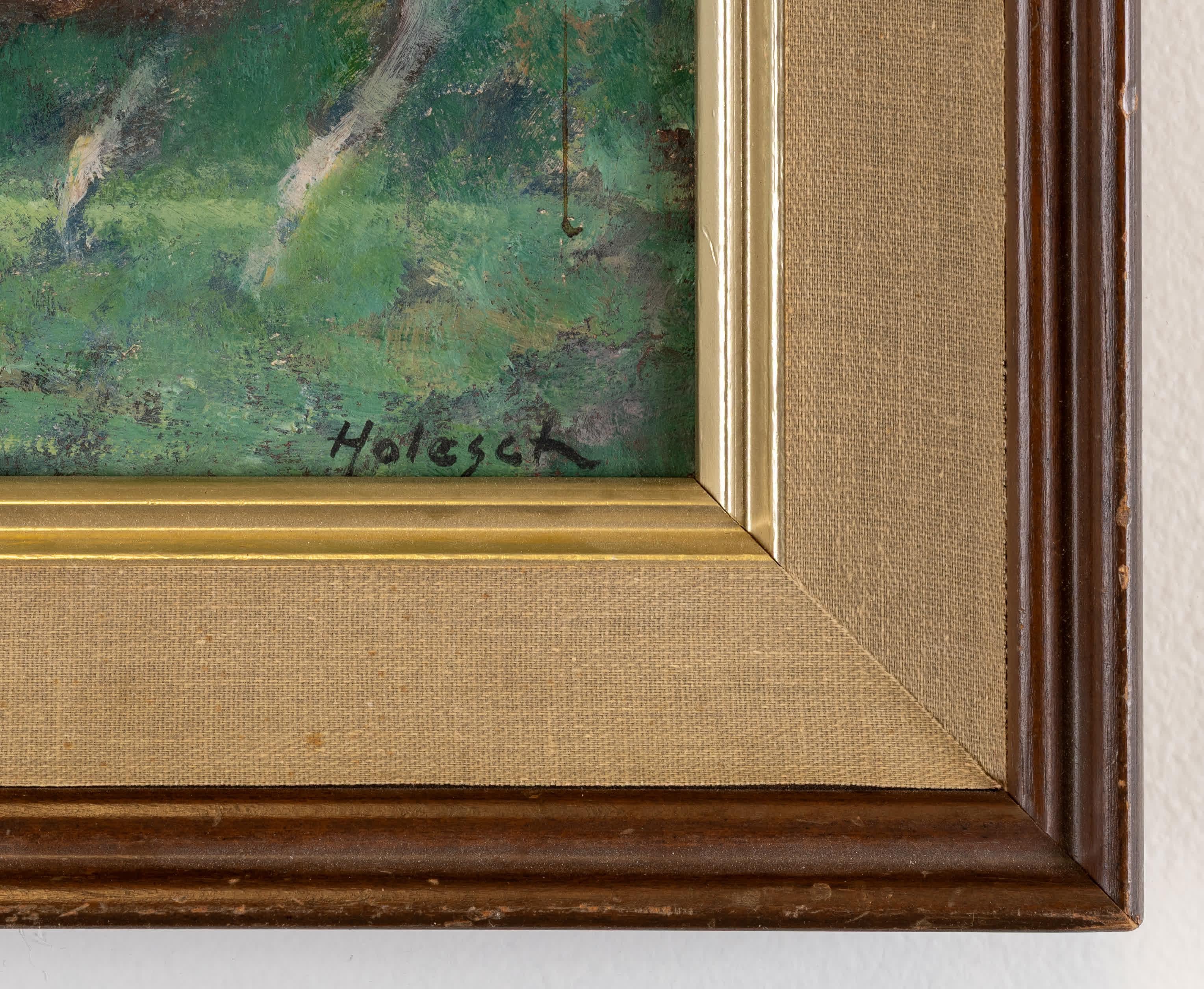White Horses - Brown Animal Painting by Denes De Holesch
