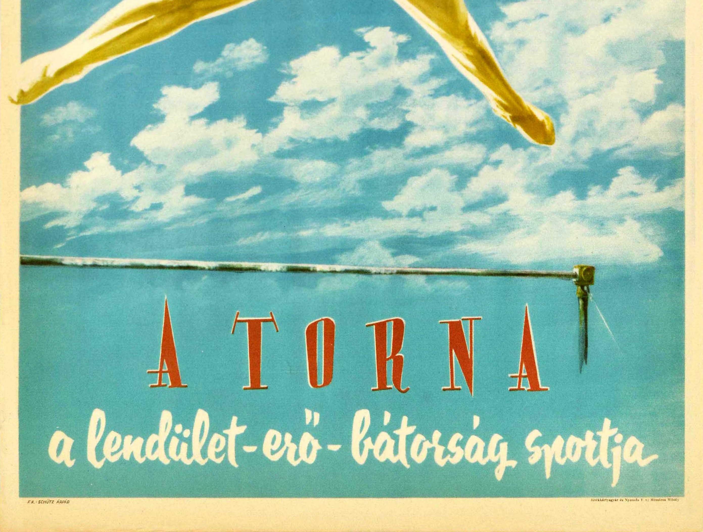 Poster sportivo originale d'epoca Torna Ungheria Ginnastica Volo Forza Coraggio - Print Blu di Denes Vincze