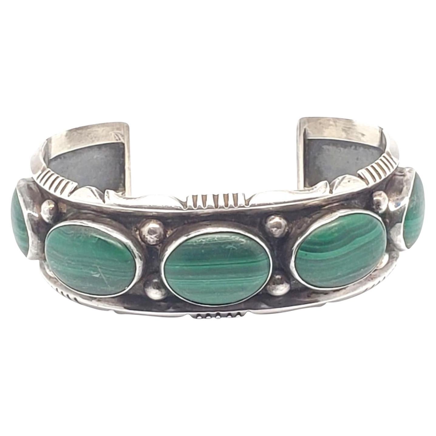Denetdale Sterling Silver Malachite Navajo Cuff Bracelet #21464