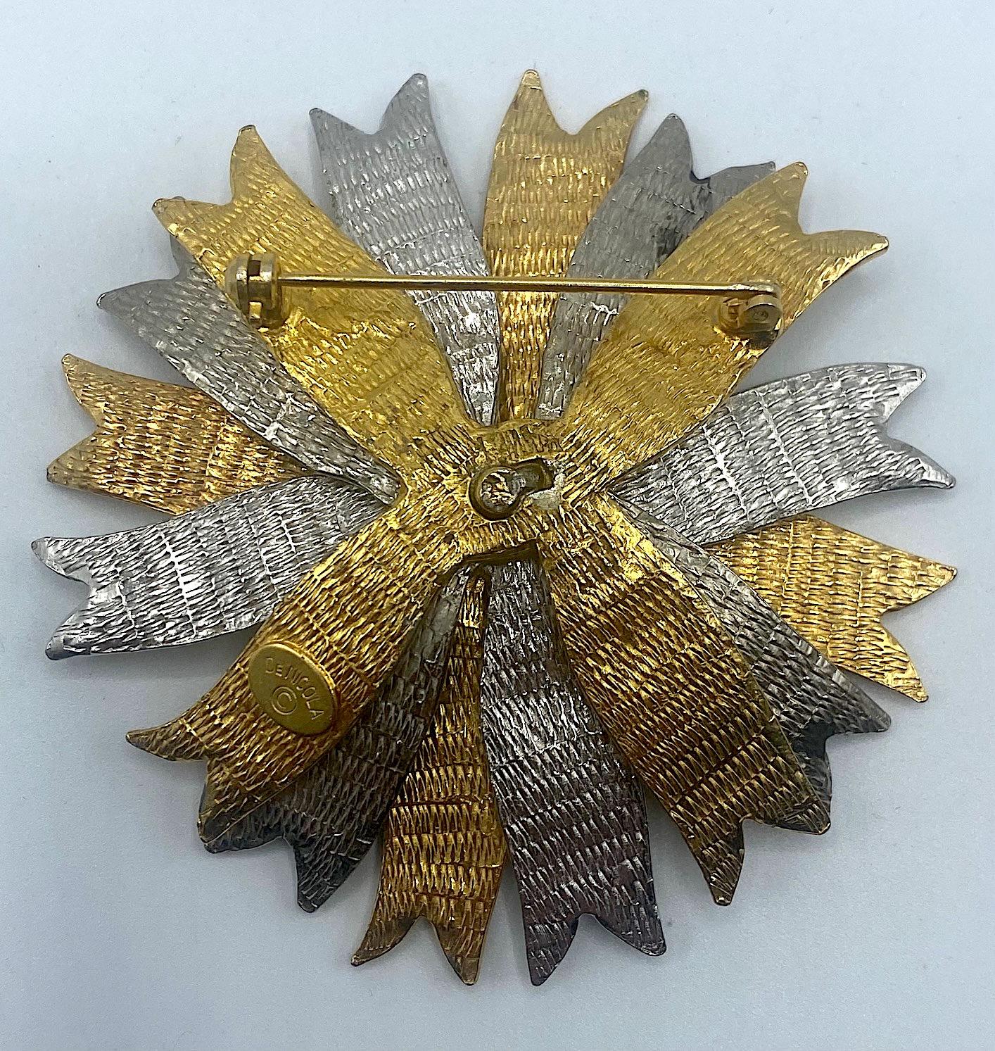 DeNicola 1960s Ribbon Spray Brooch in Patinated Black, Silver & Gold In Good Condition In New York, NY