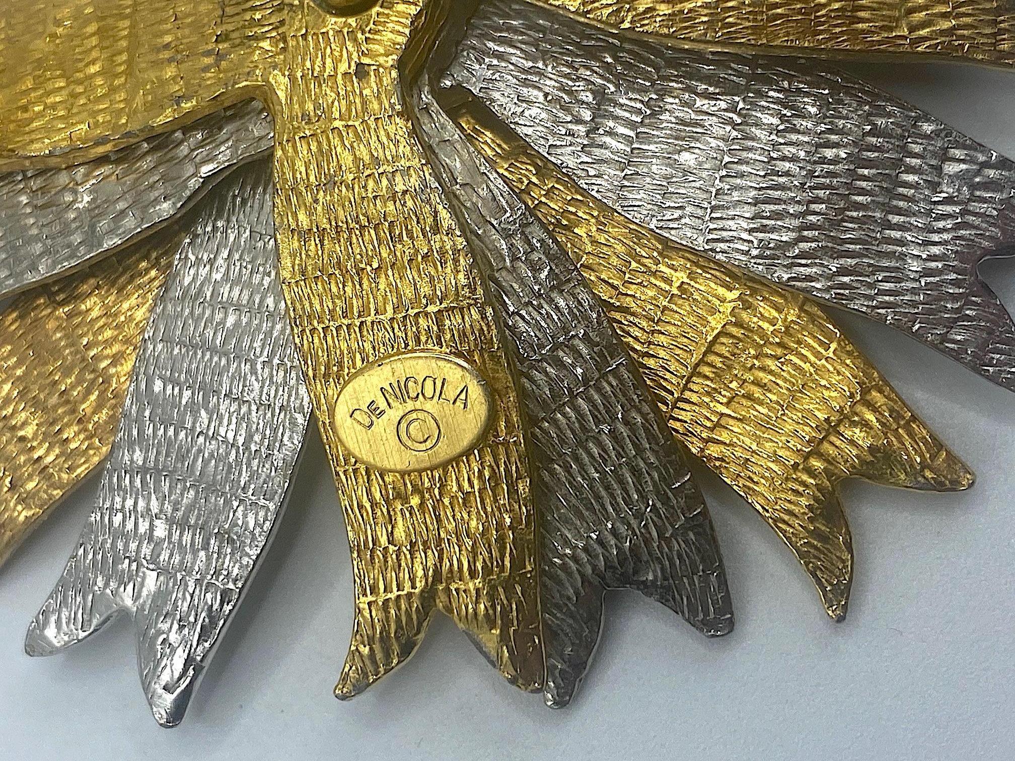 Women's or Men's DeNicola 1960s Ribbon Spray Brooch in Patinated Black, Silver & Gold