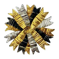 Vintage DeNicola 1960s Ribbon Spray Brooch in Patinated Black, Silver & Gold