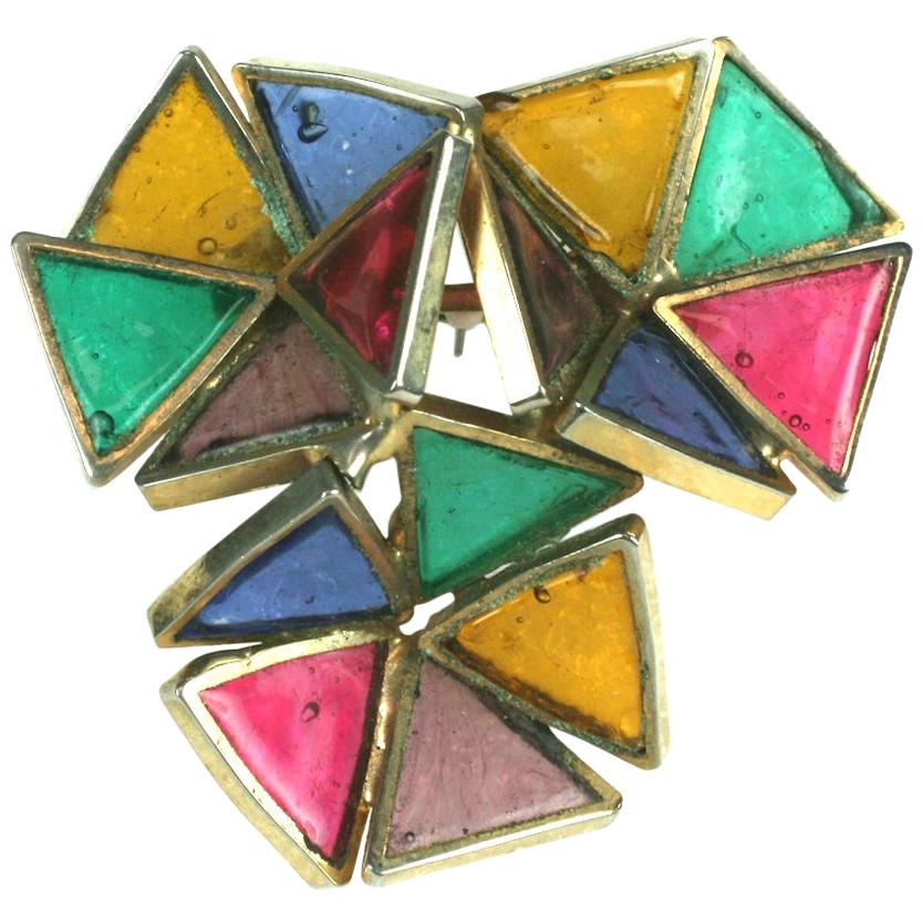 De Nicola Gripoix Poured Glass Modernist Flower Brooch For Sale