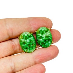 Vintage-Clip-Ohrringe von DENICOLA, goldfarben, mit grünem Glas und Jade-Design