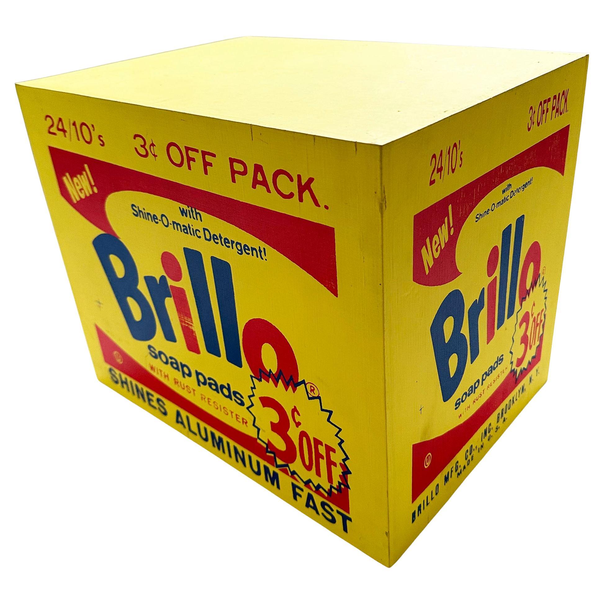 Denied Warhol Brillo Box Yellow, Contemporary Pop Art Sculpture by Charles Lutz For Sale