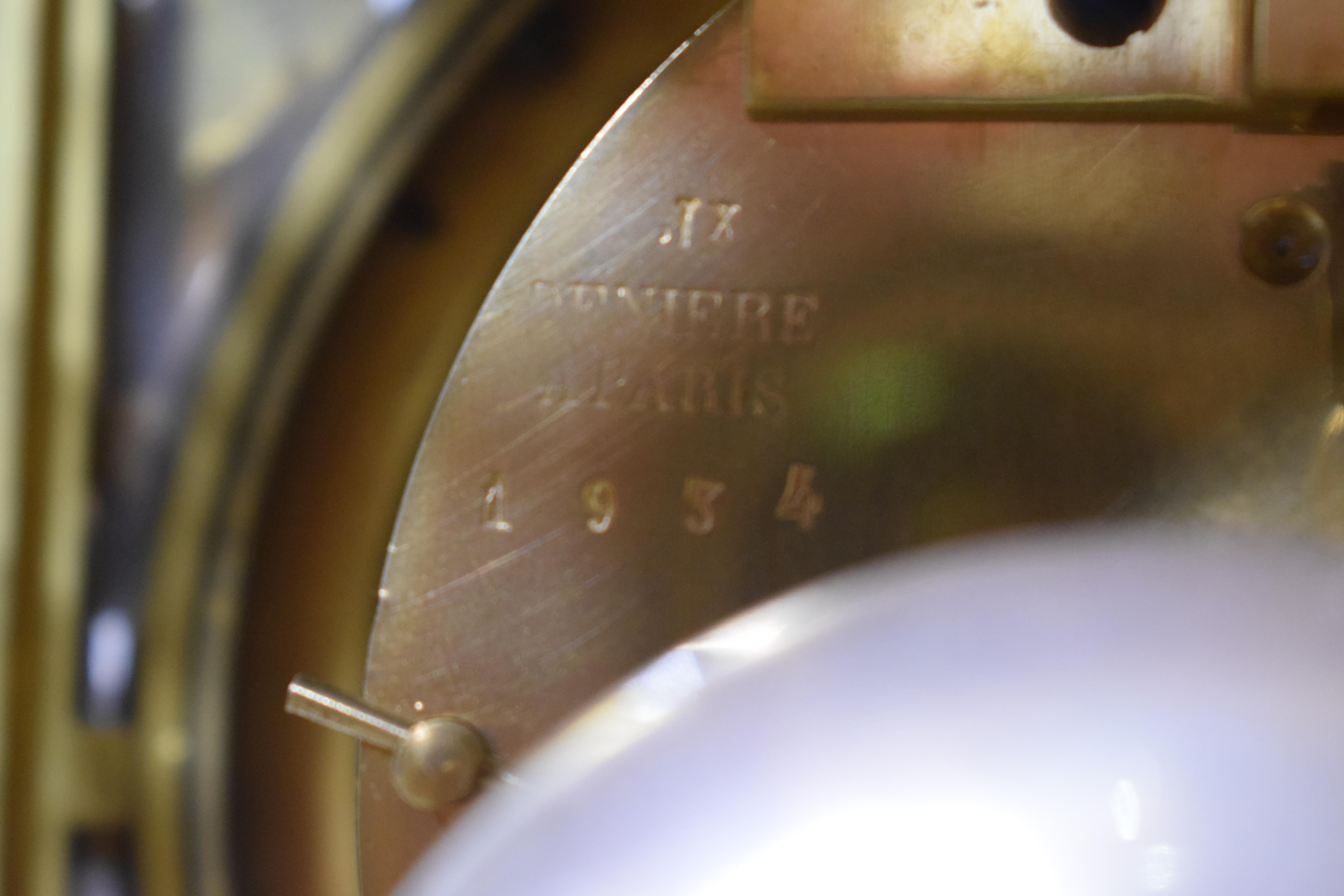 Deniere Gilt Bronze Mantle Clock in the Louis XVI taste.  For Sale 6