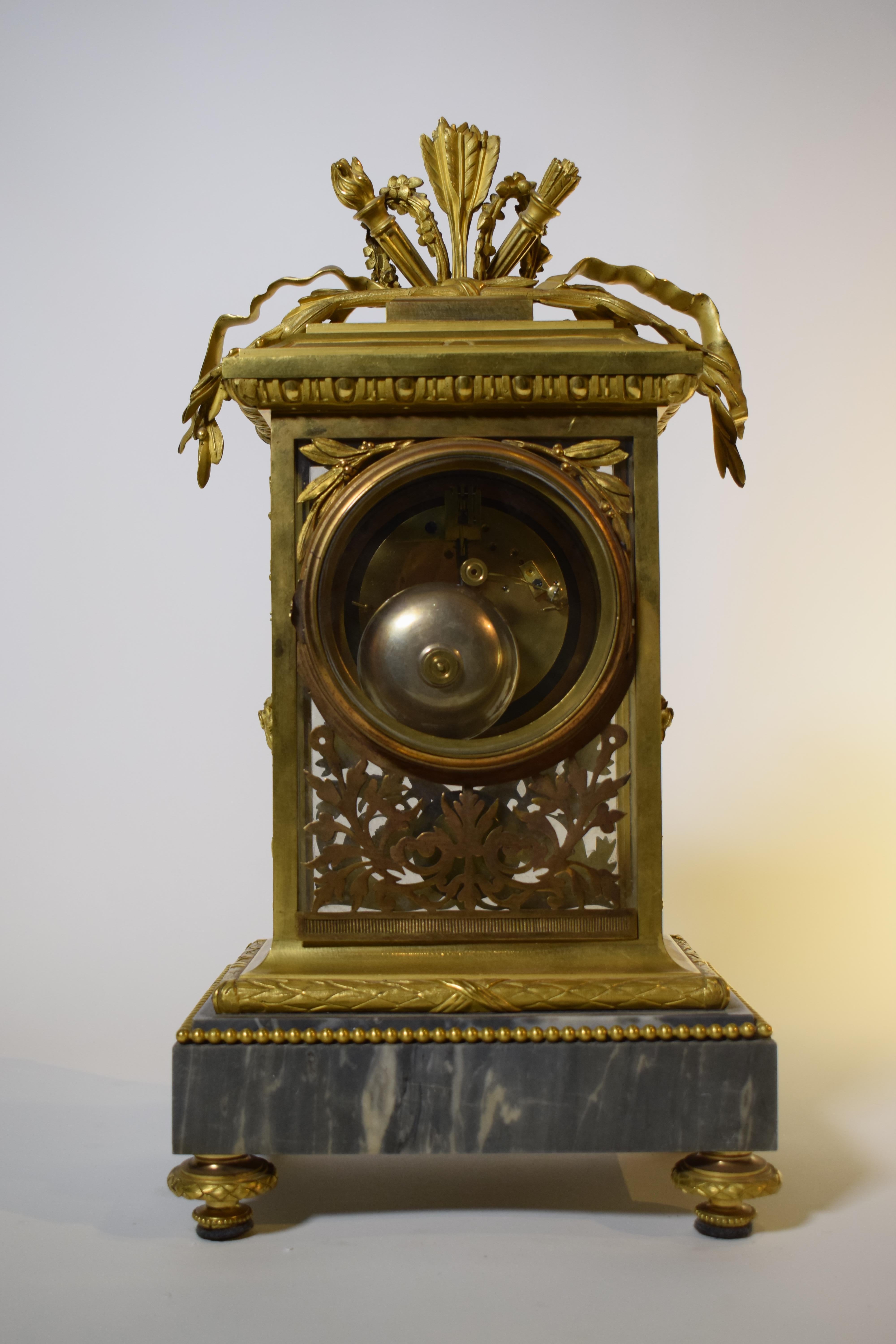Deniere Gilt Bronze Mantle Clock in the Louis XVI taste.  For Sale 8