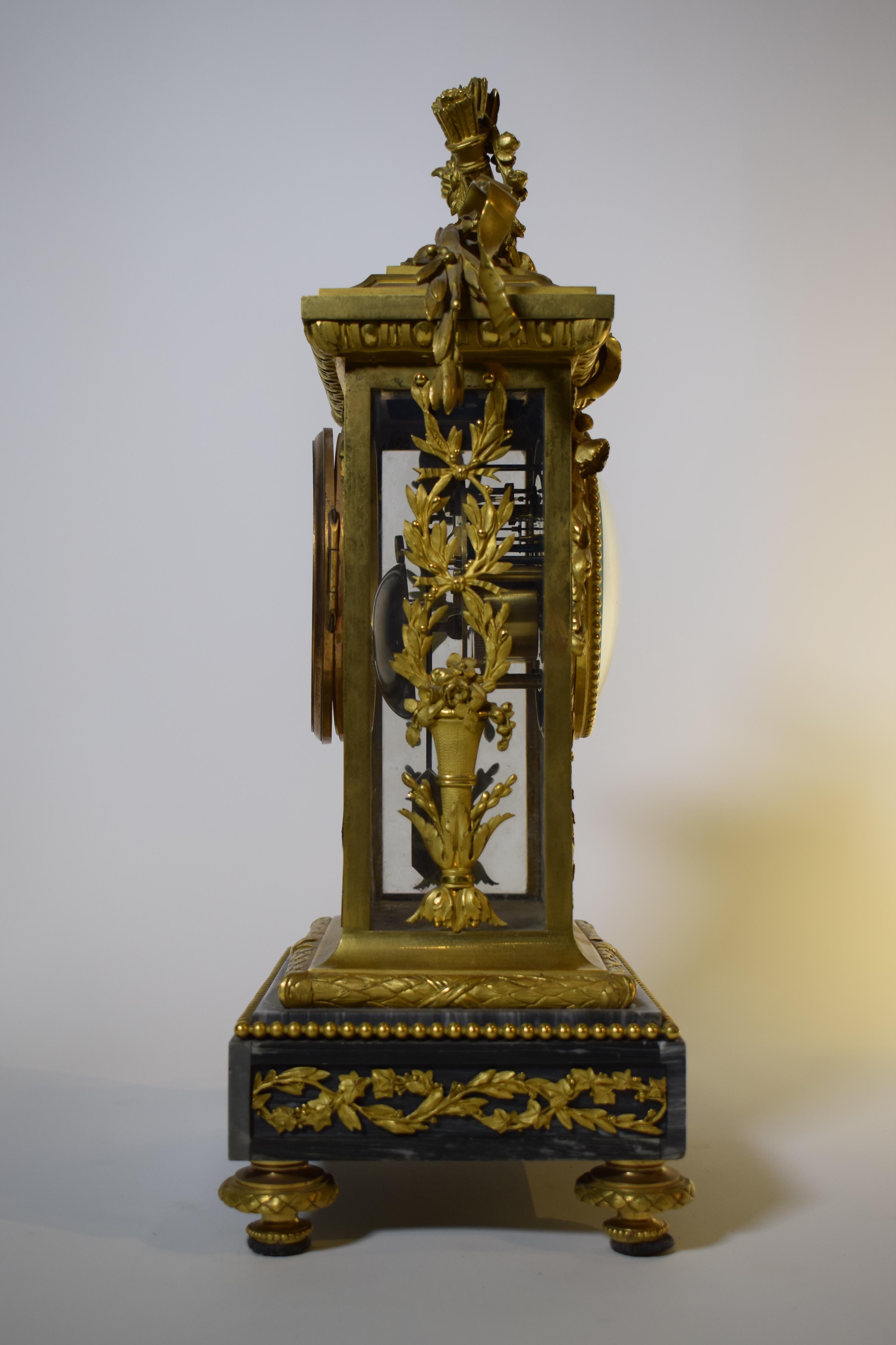 Deniere Gilt Bronze Mantle Clock in the Louis XVI taste.  For Sale 9