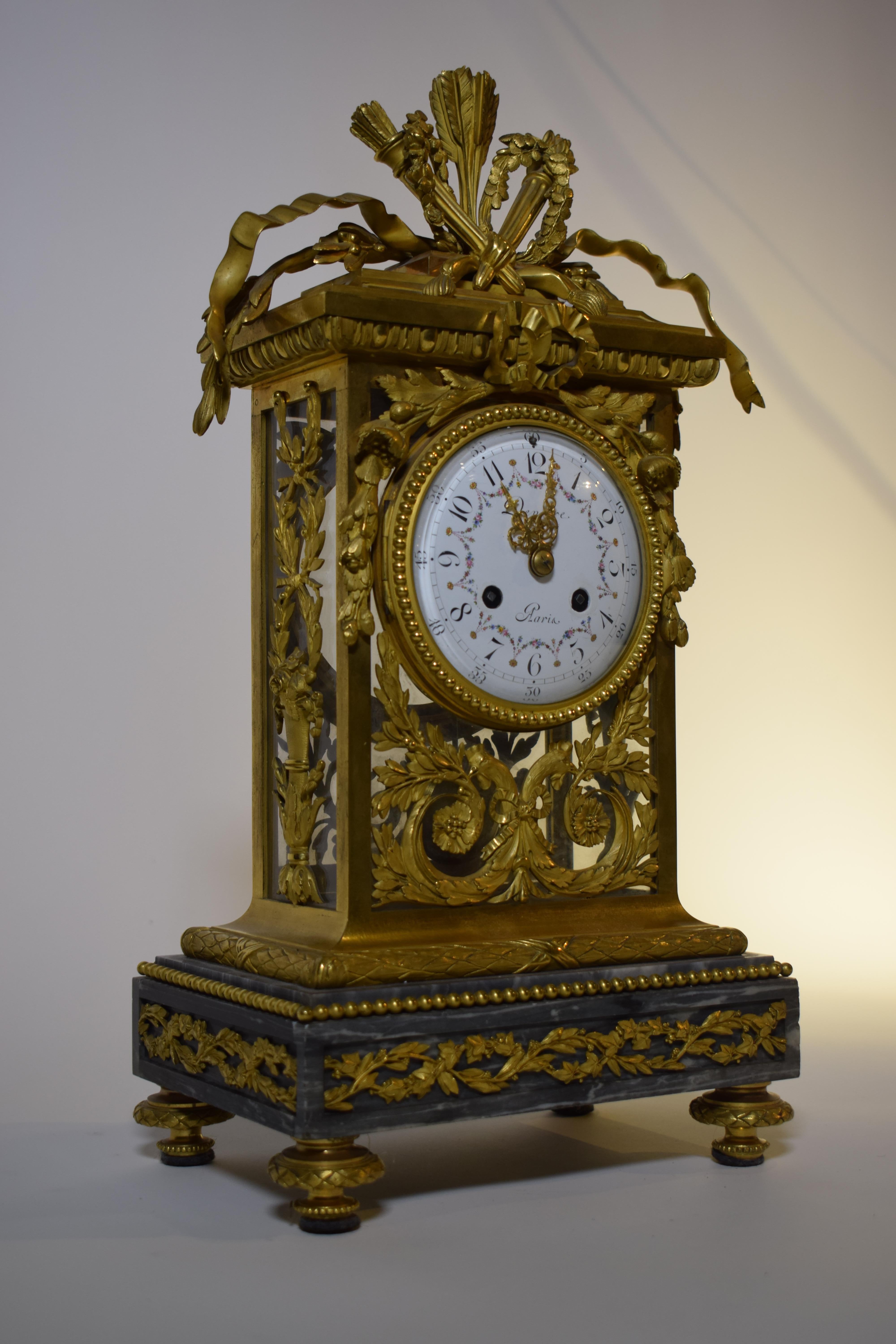 Deniere Gilt Bronze Mantle Clock in the Louis XVI taste.  For Sale 10