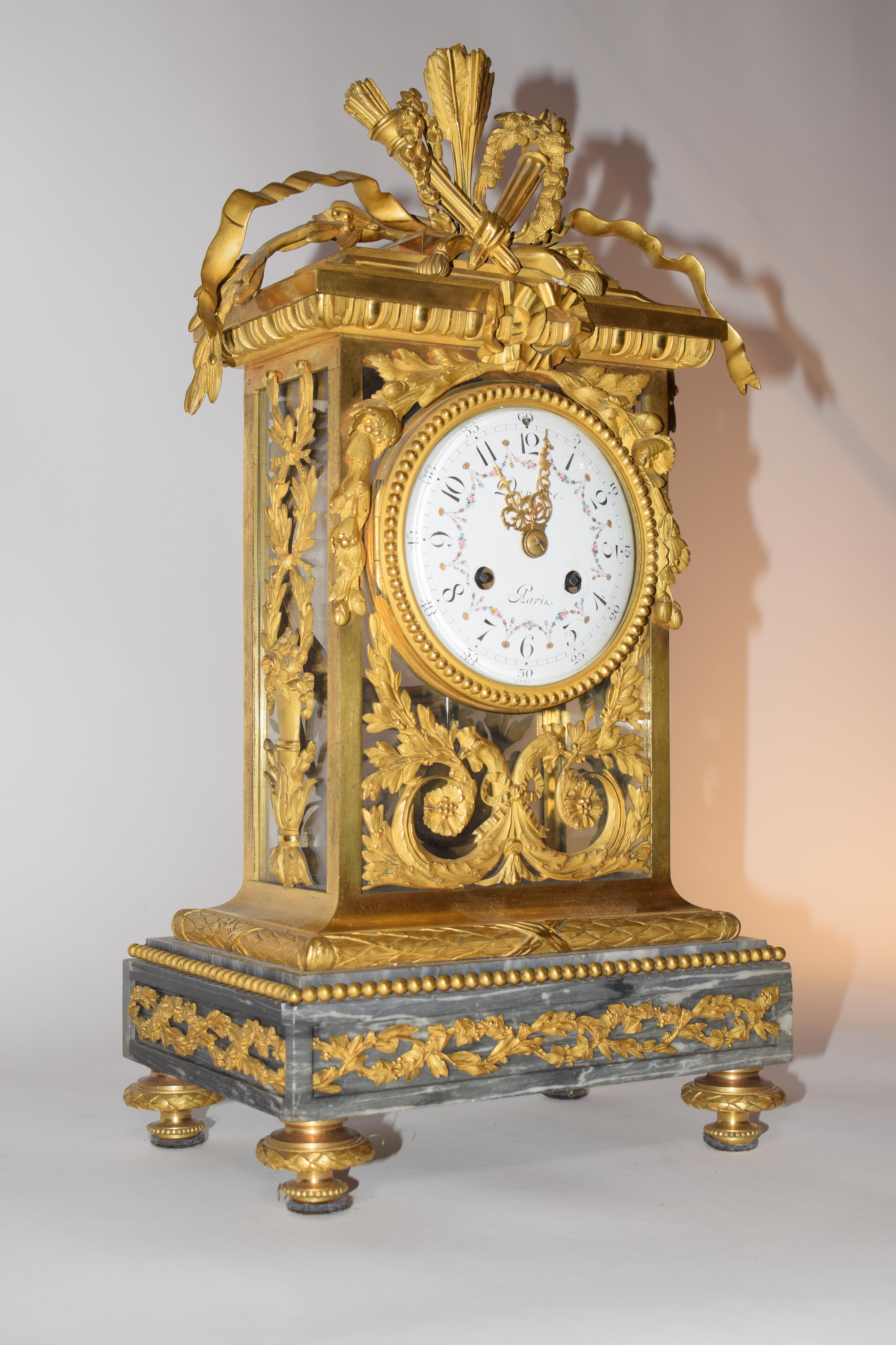 Deniere Gilt Bronze Mantle Clock in the Louis XVI taste.  For Sale 11
