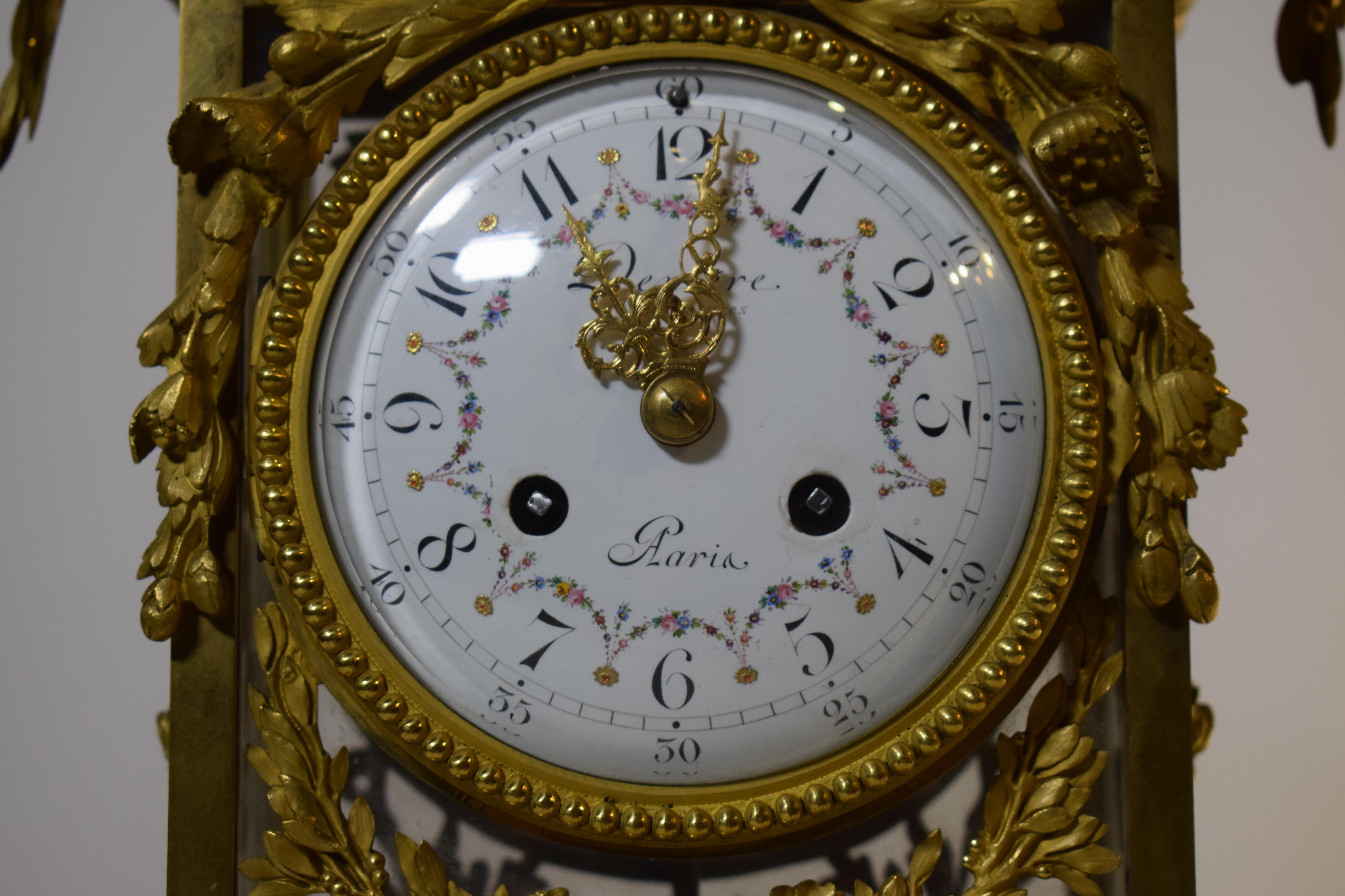 Deniere Gilt Bronze Mantle Clock in the Louis XVI taste.  For Sale 12