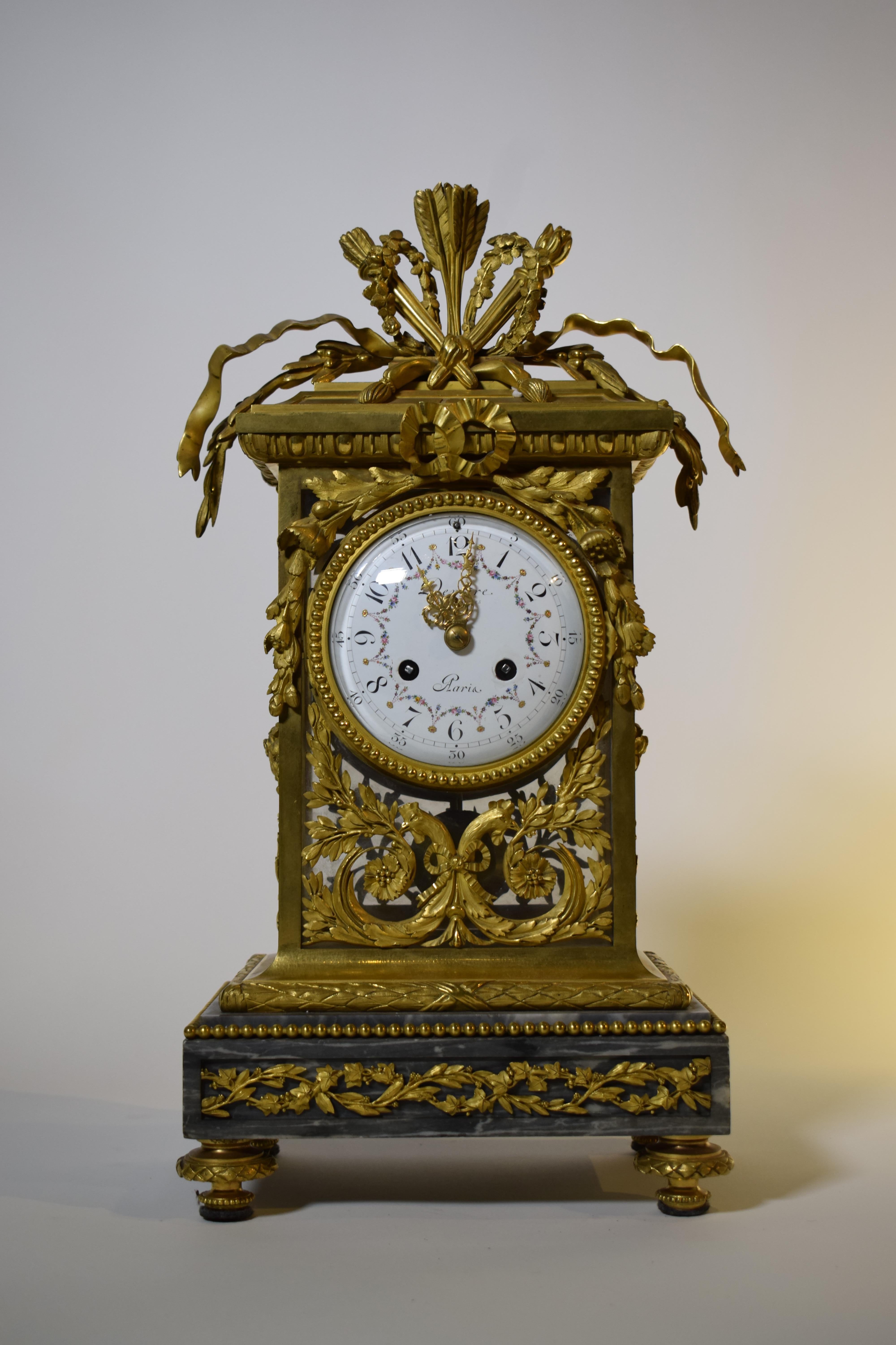 Deniere Gilt Bronze Mantle Clock in the Louis XVI taste.  For Sale 13