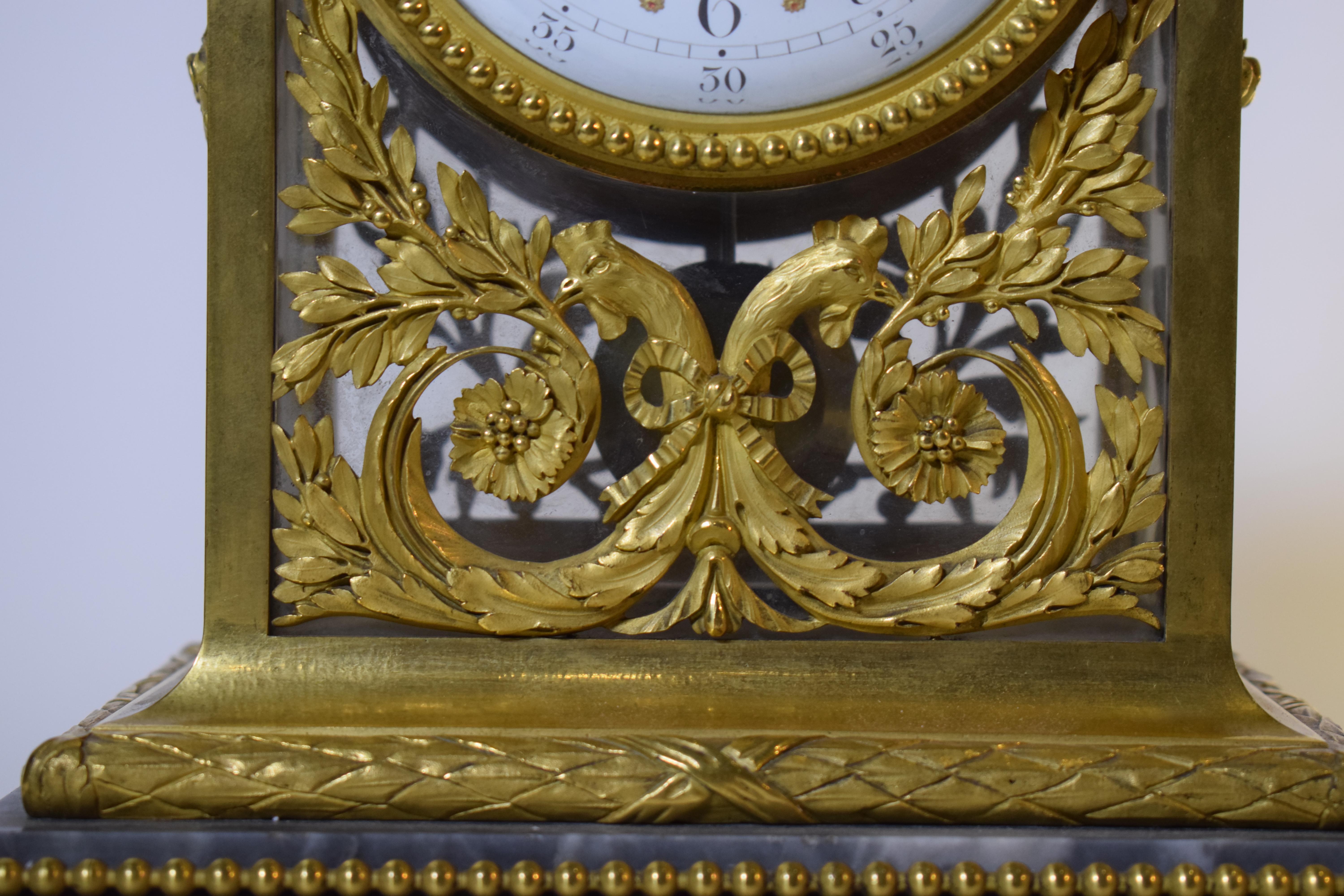 Late 19th Century Deniere Gilt Bronze Mantle Clock in the Louis XVI taste.  For Sale