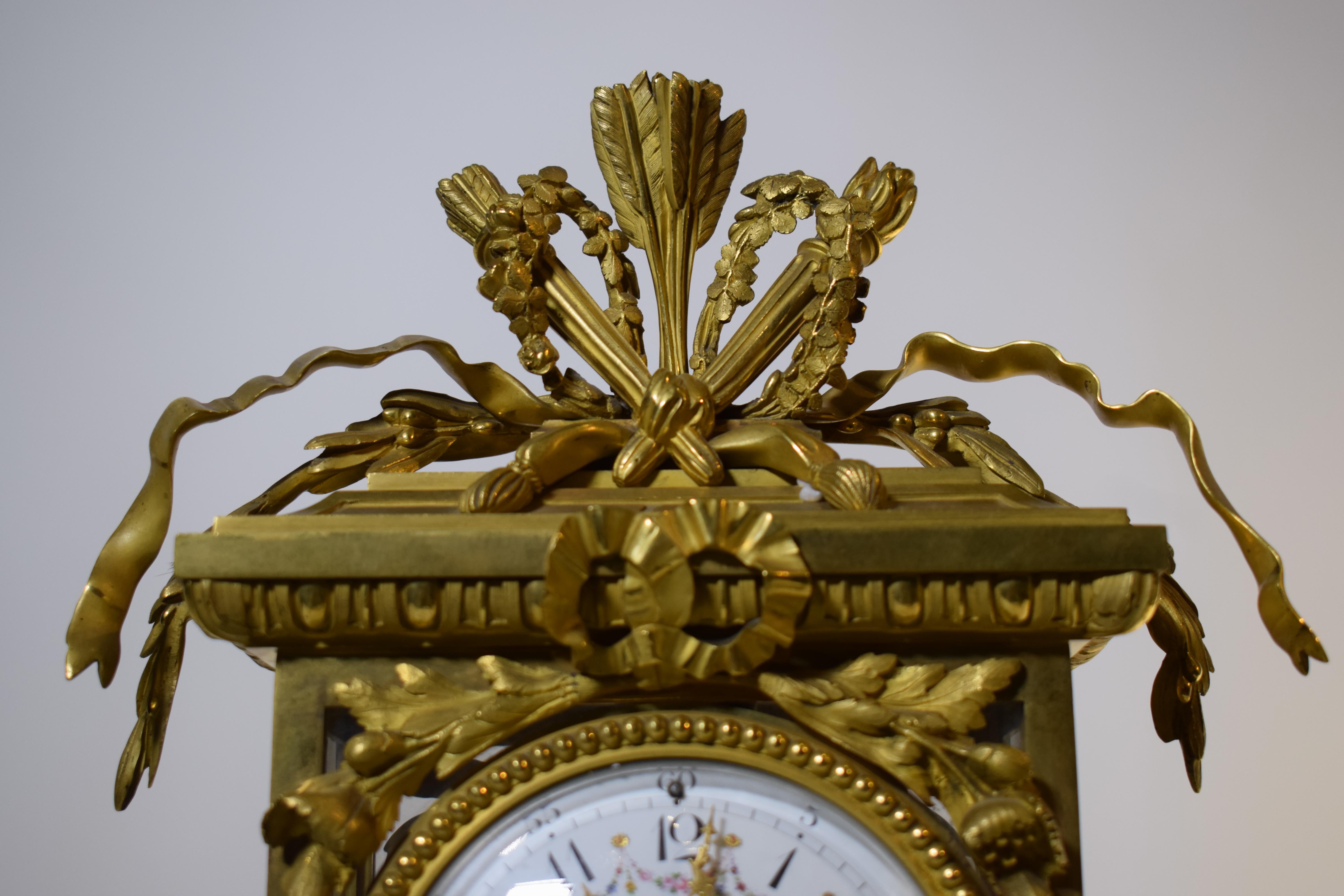 Deniere Gilt Bronze Mantle Clock in the Louis XVI taste.  For Sale 2