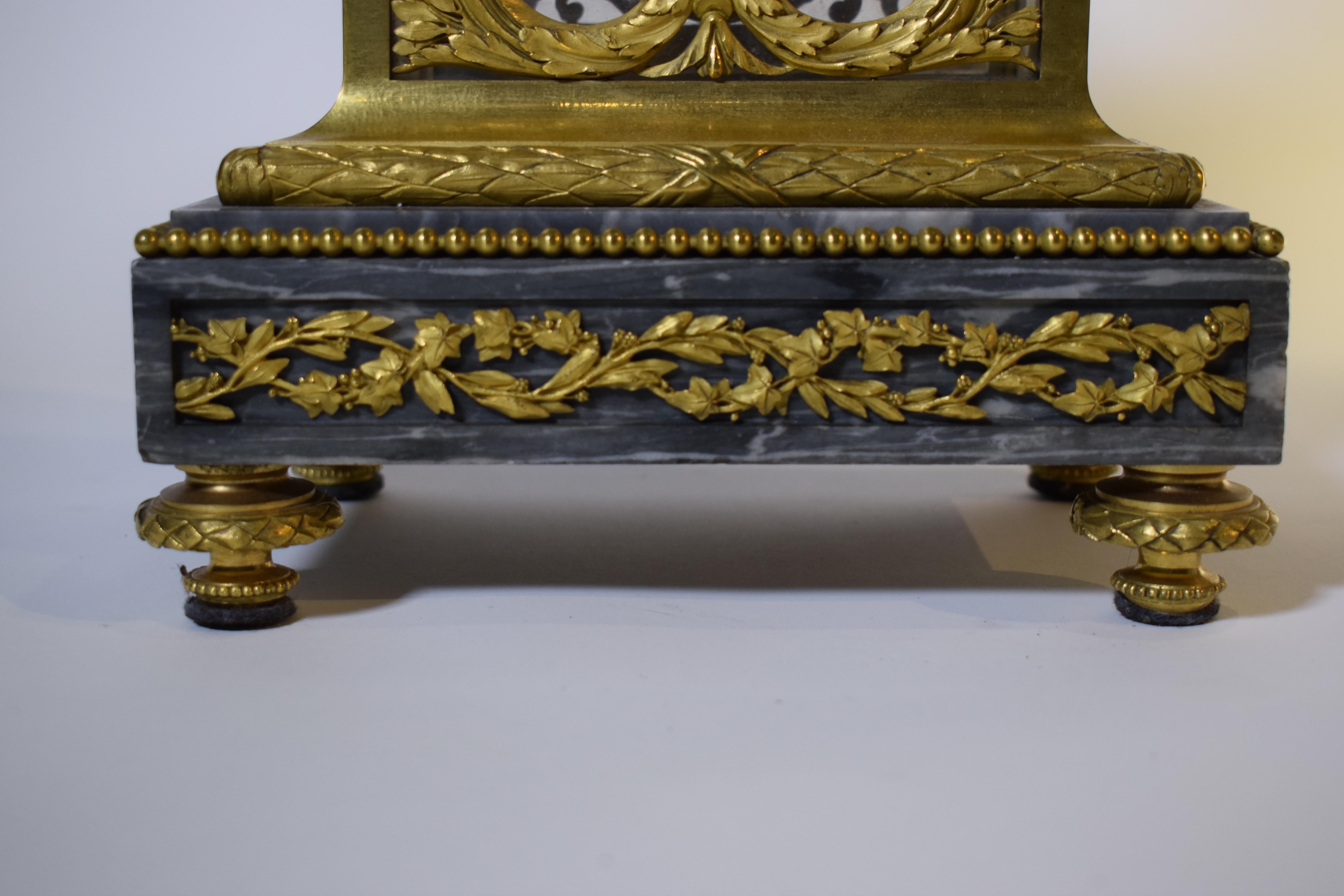 Deniere Gilt Bronze Mantle Clock in the Louis XVI taste.  For Sale 3