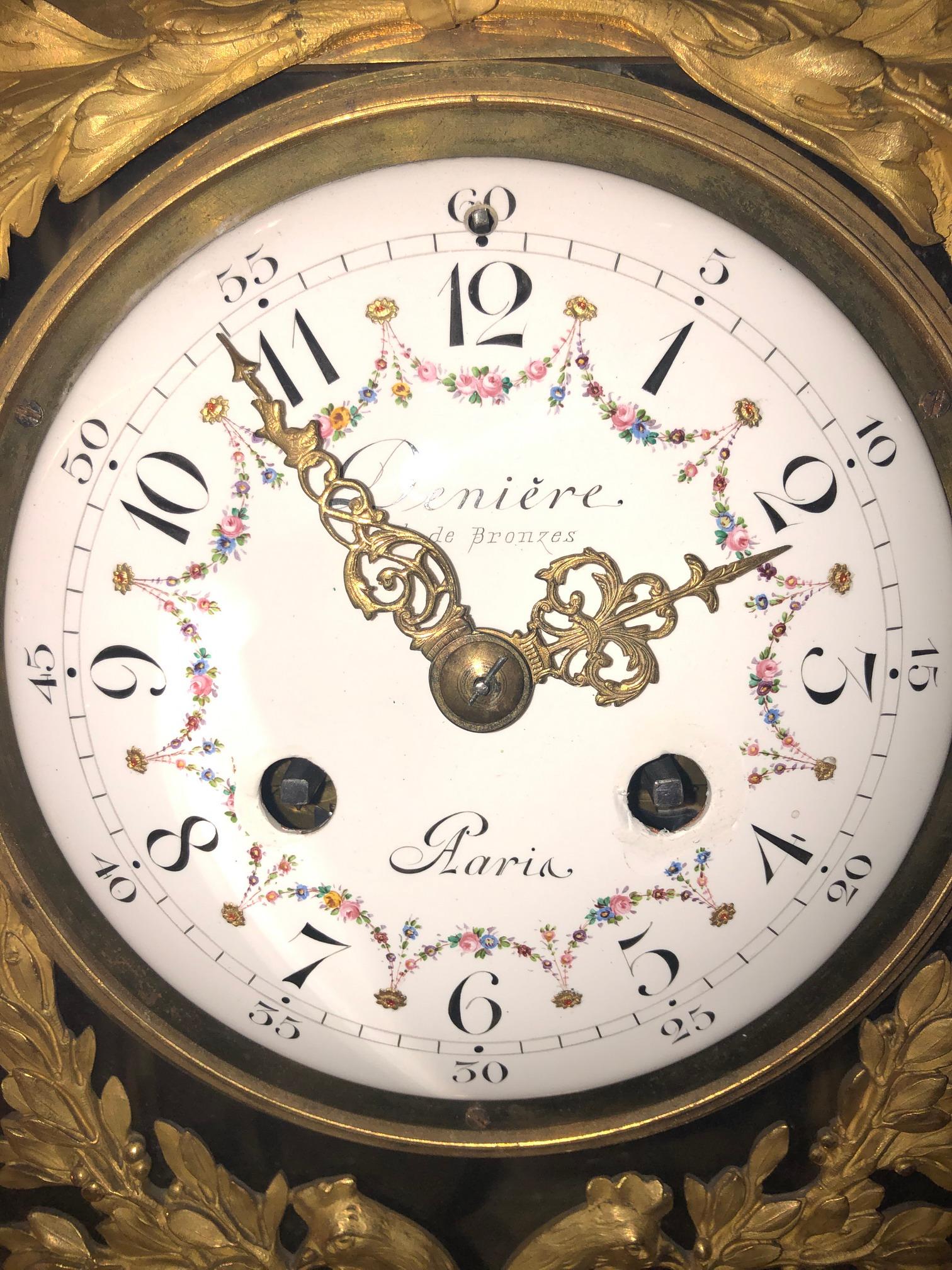 Deniere Gilt Bronze Mantle Clock in the Louis XVI taste. 4