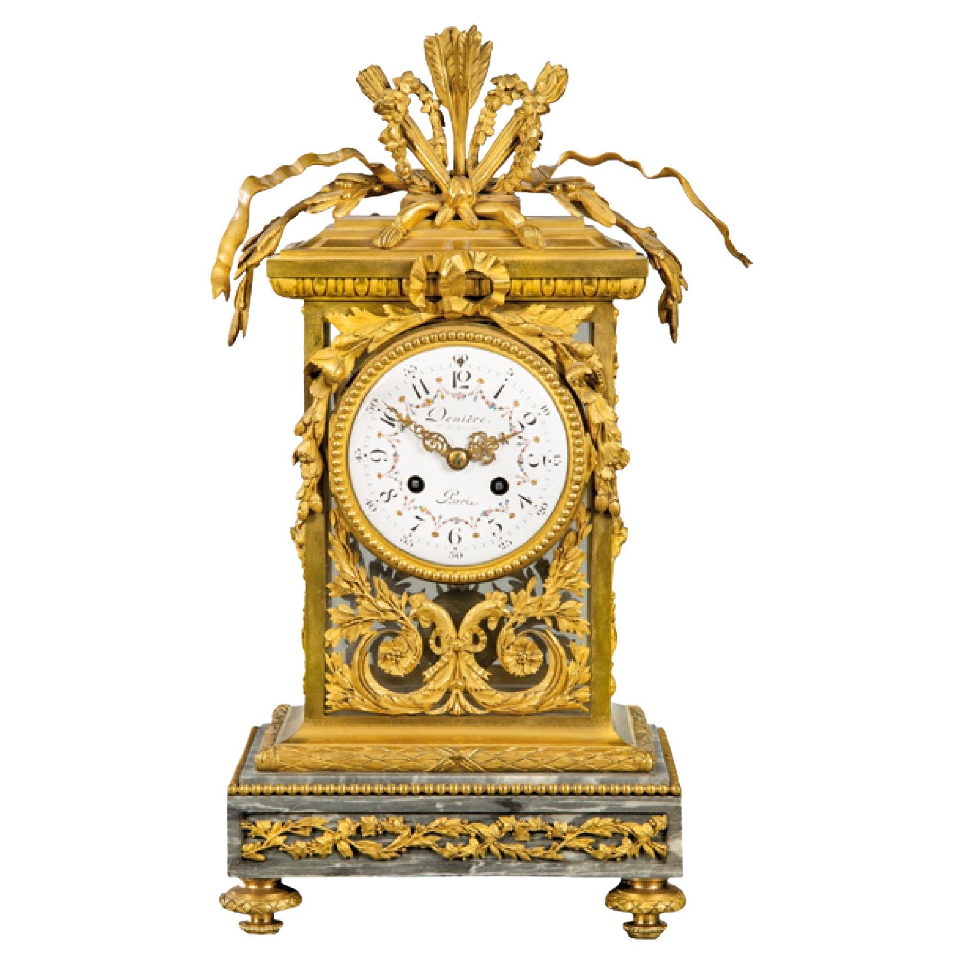 Deniere Gilt Bronze Mantle Clock in the Louis XVI taste.  For Sale