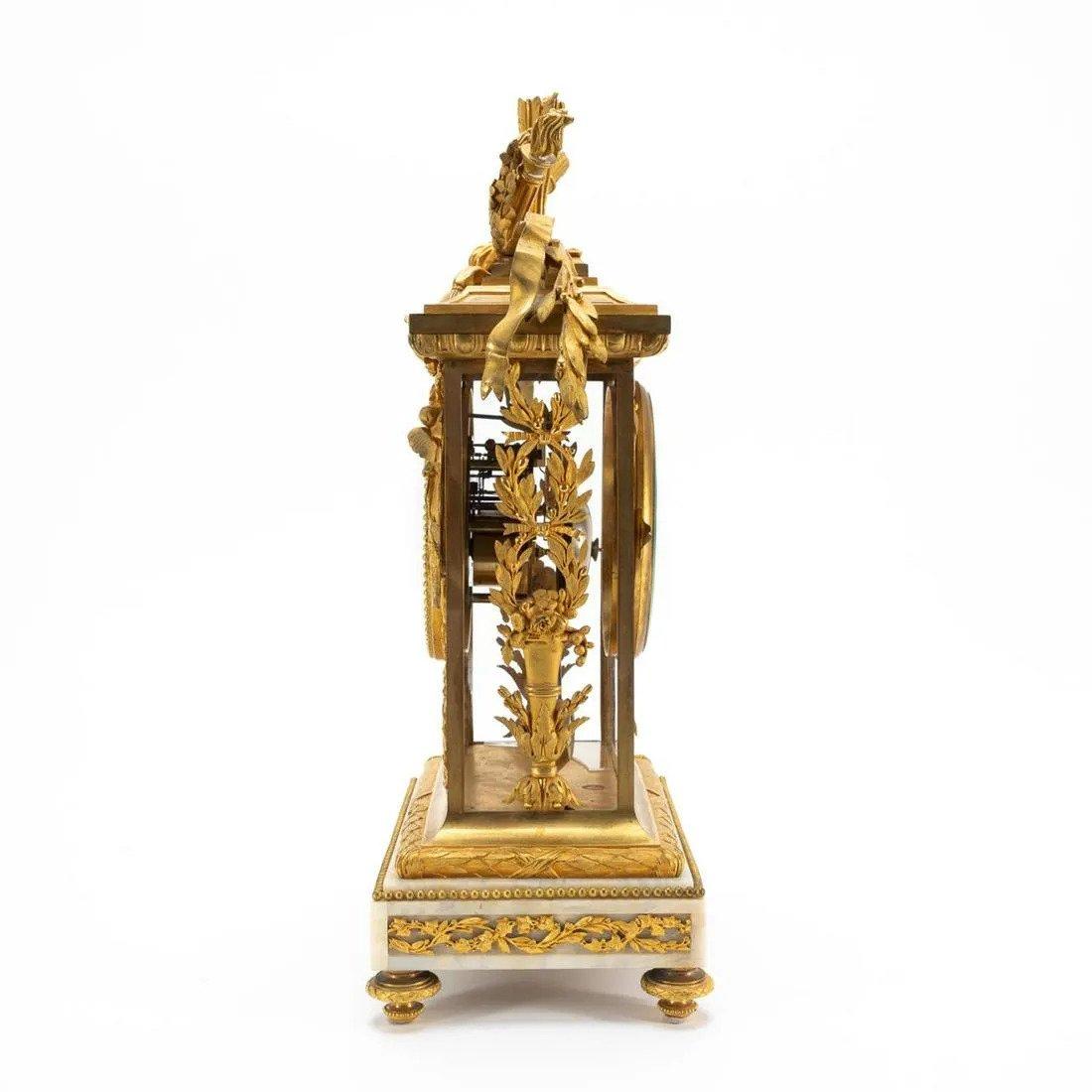 French Deniere Gilt Bronze Mantle Clock in the Louis XVI Taste, France, circa 1870 For Sale