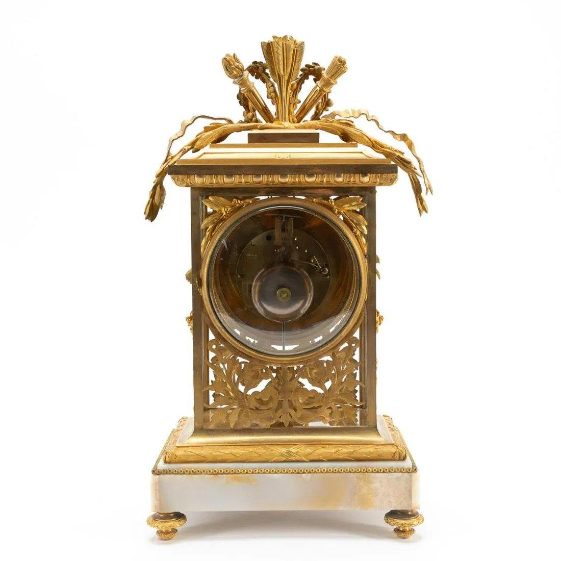 Late 19th Century Deniere Gilt Bronze Mantle Clock in the Louis XVI Taste, France, circa 1870 For Sale
