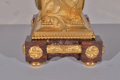 Deniere Gilt & Patinated Bronze Clock on Rouge Marble Base